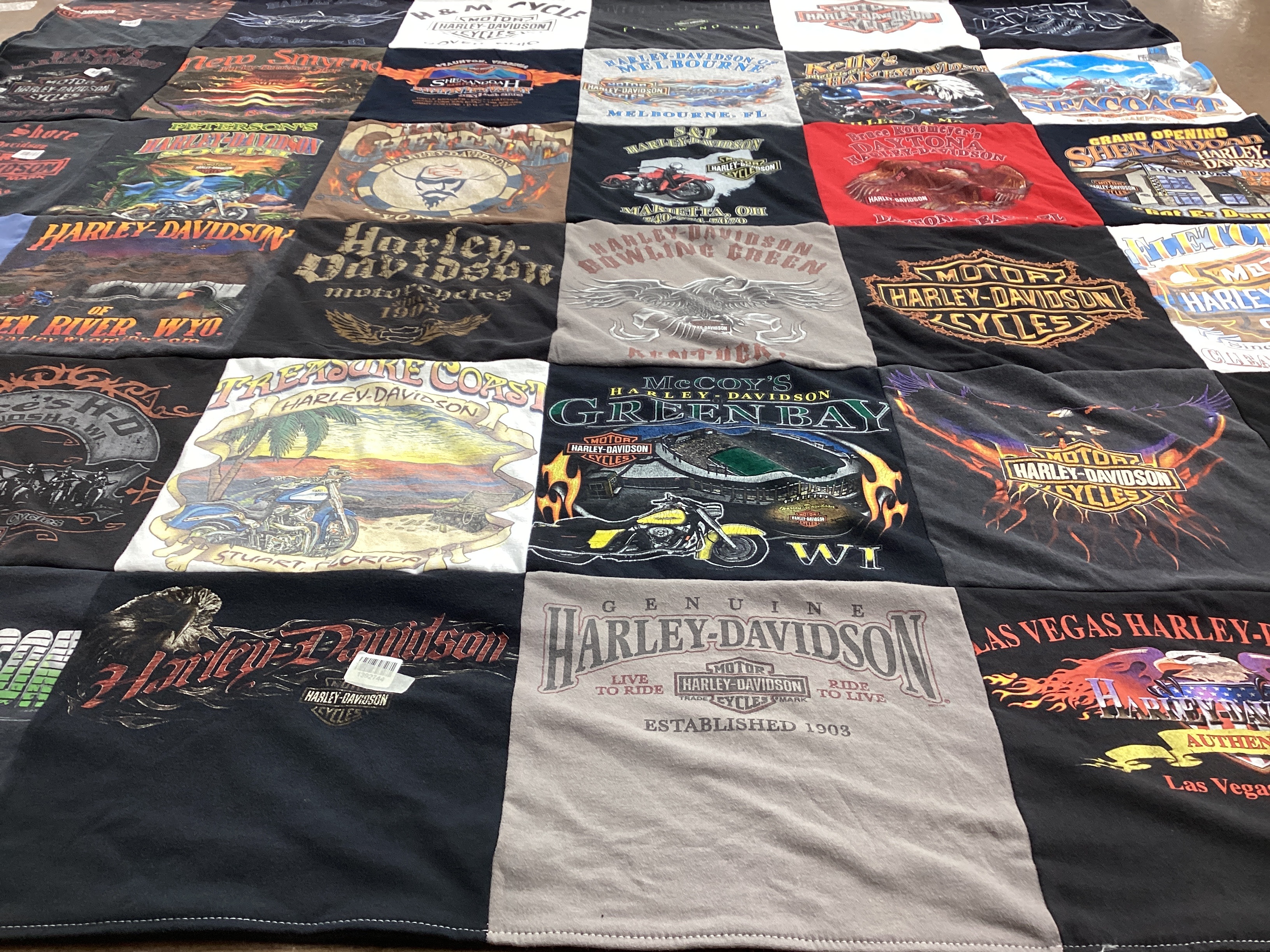T-shirt quilt with motorcycles, harley davidson themes by Terri from OH