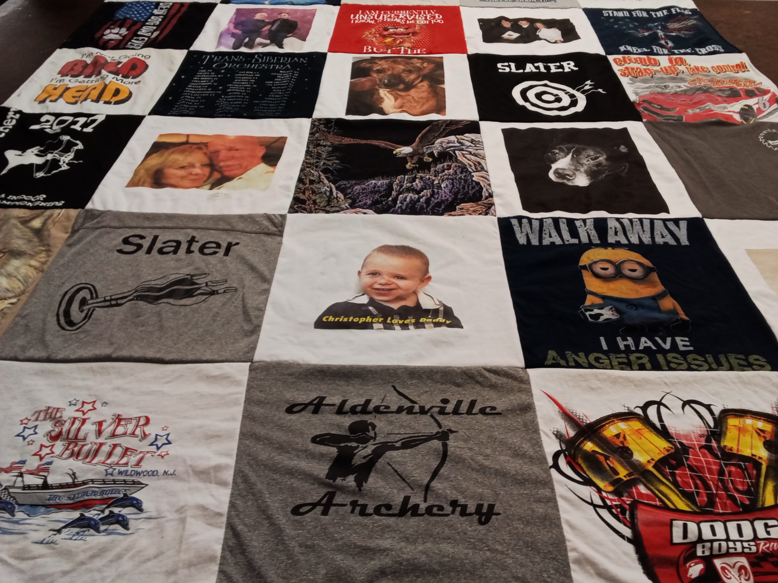 T-shirt quilt with archery, animals themes by Elisa from PA