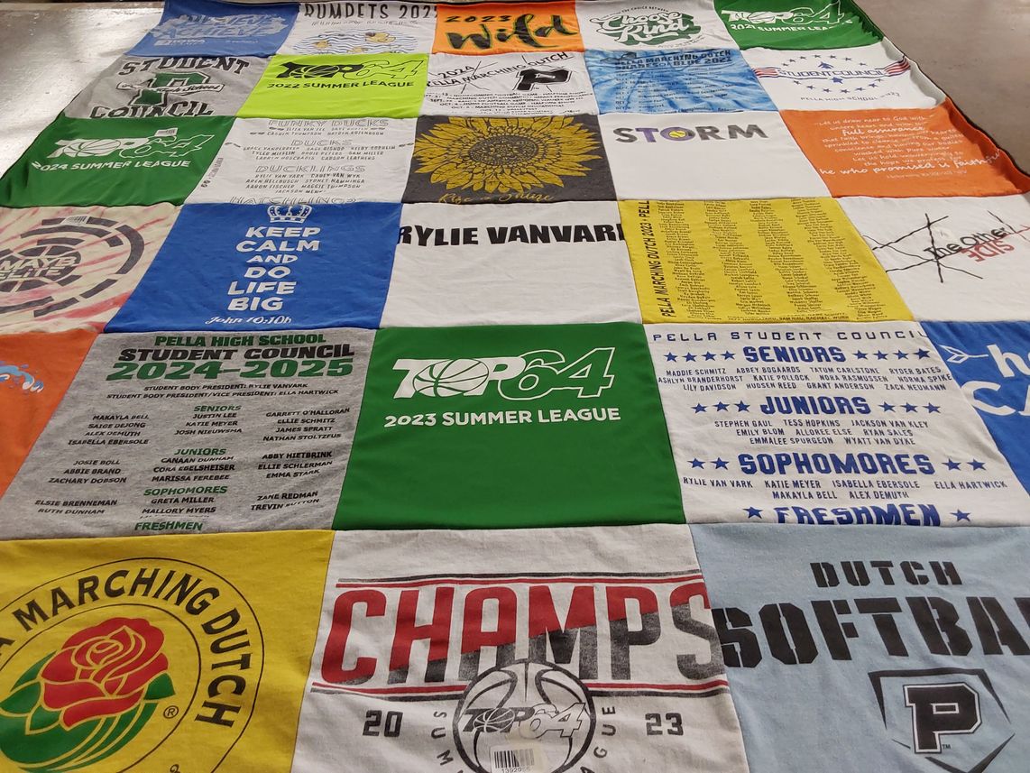 T-shirt quilt featuring pella high school marching dutch, pella high school softball by Michelle from IA