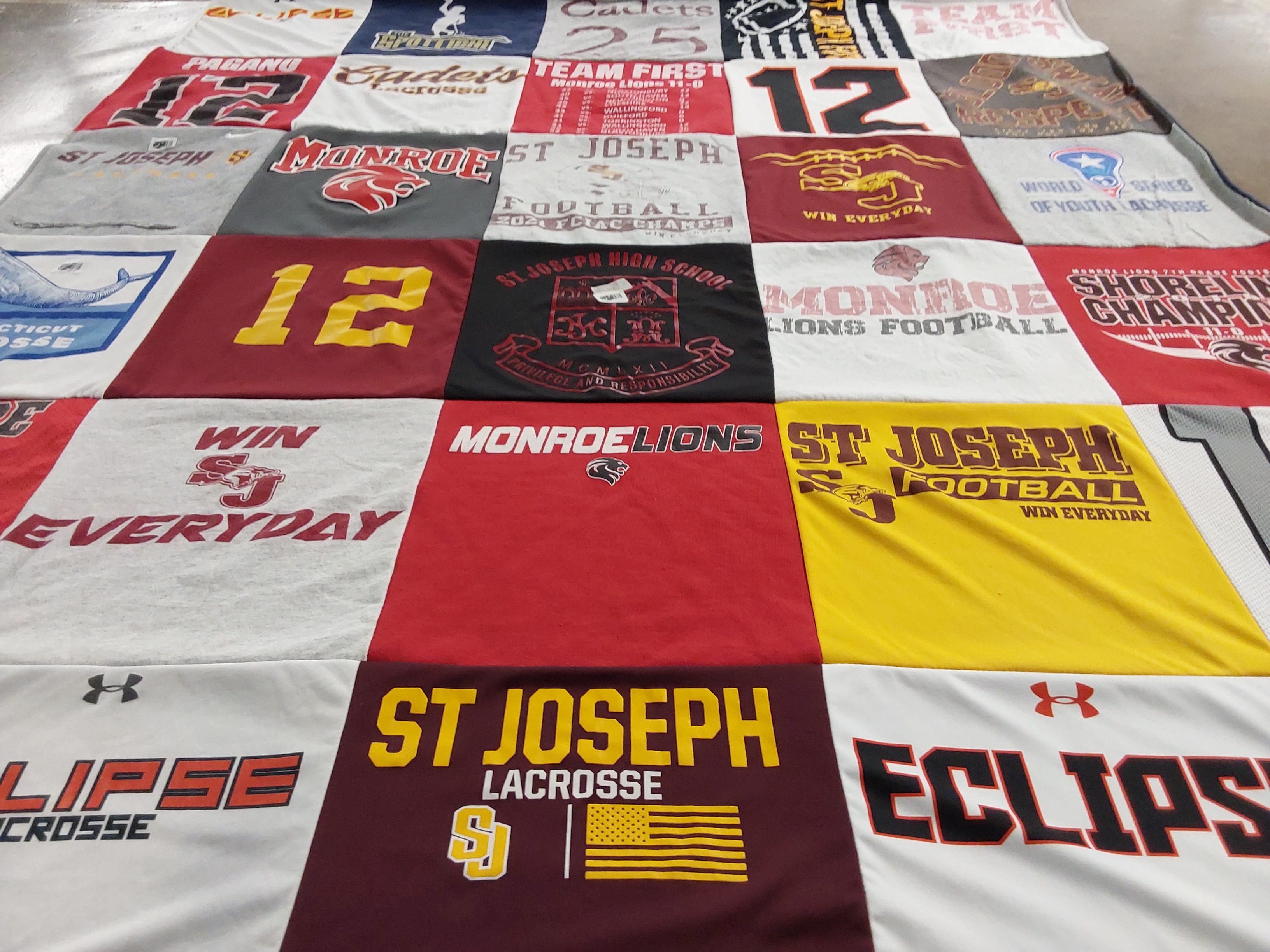 T-shirt quilt featuring monroe lions football by Juliana from CT
