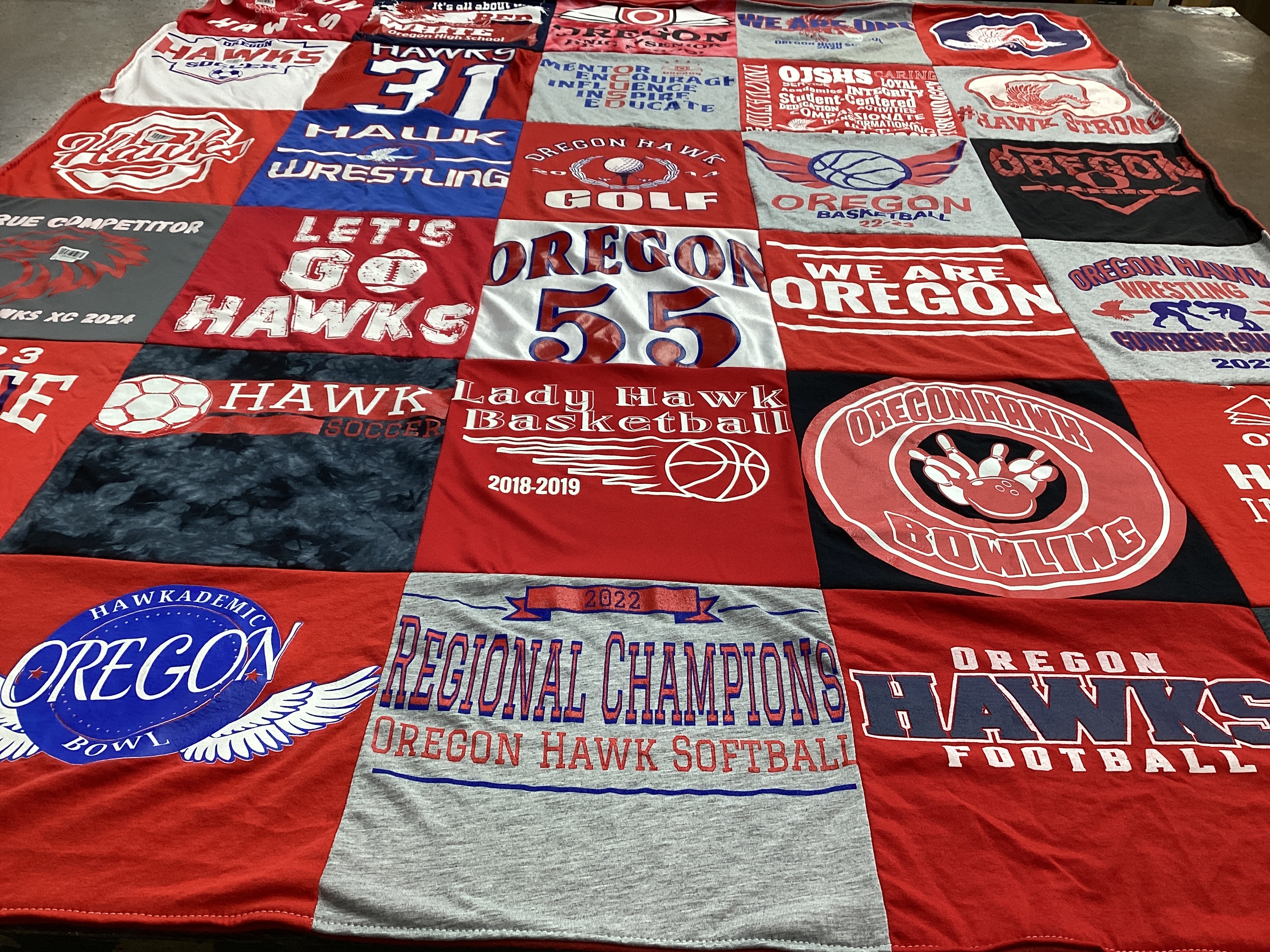 T-shirt quilt featuring oregon hawks football, oregon hawks basketball by Heidi from IL
