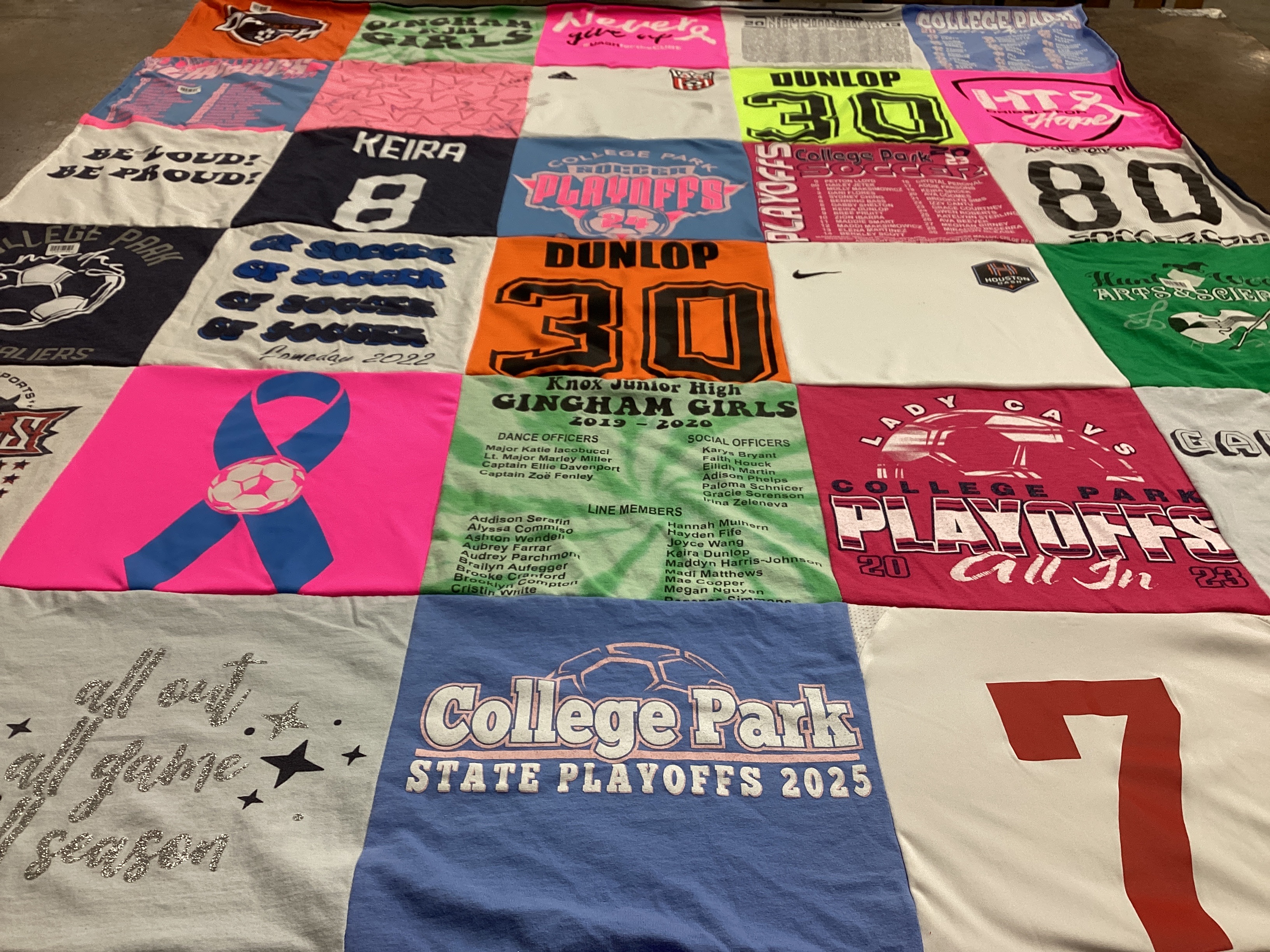 T-shirt quilt featuring college park soccer team by Sheri from TX