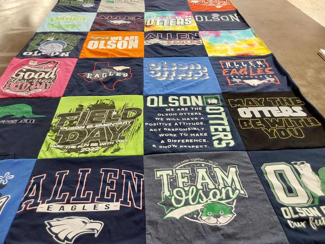 T-shirt quilt featuring allen eagles, olson otters by Amy from TX