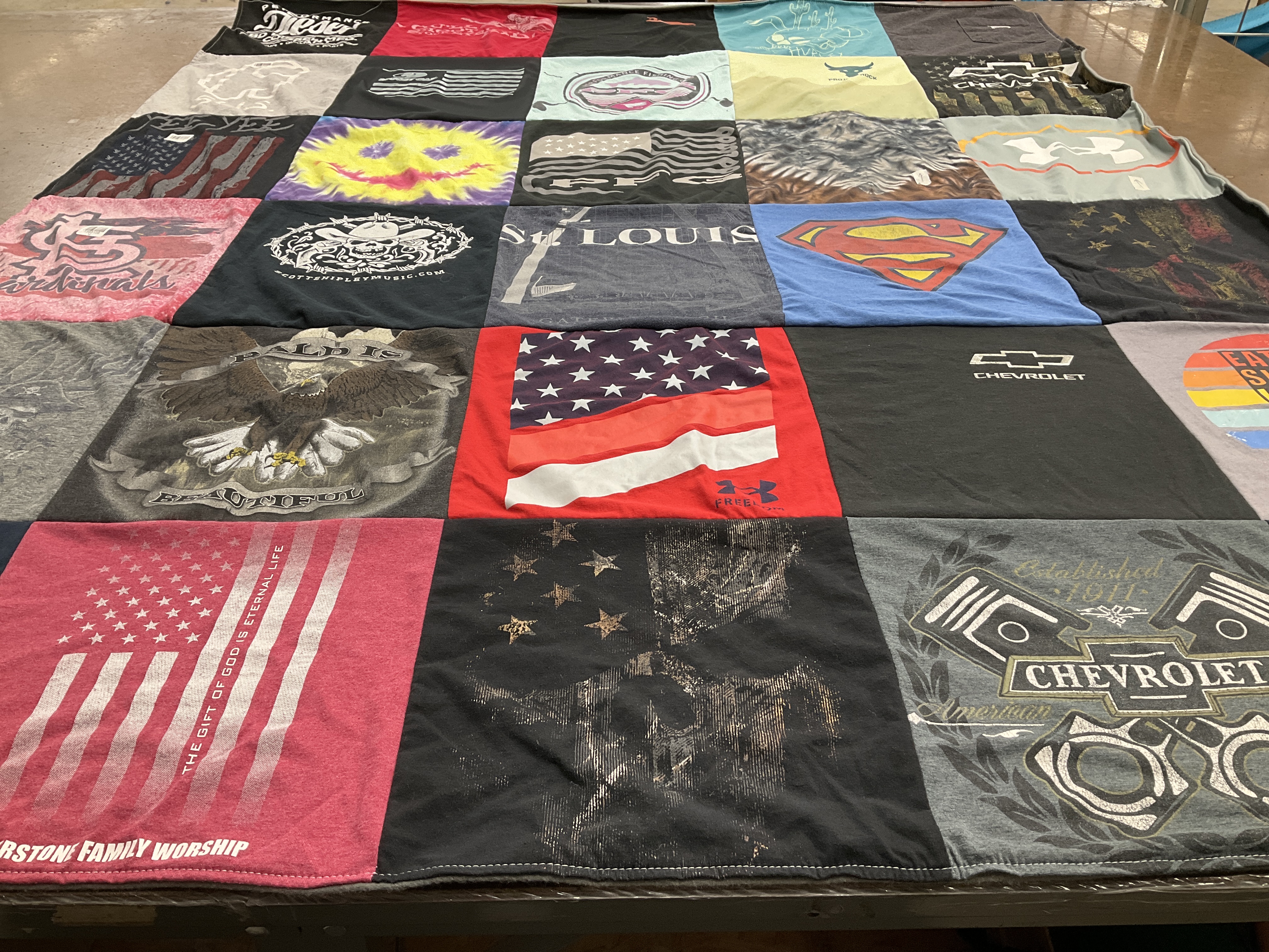 T-shirt quilt with music, freedom themes by Erica from OR