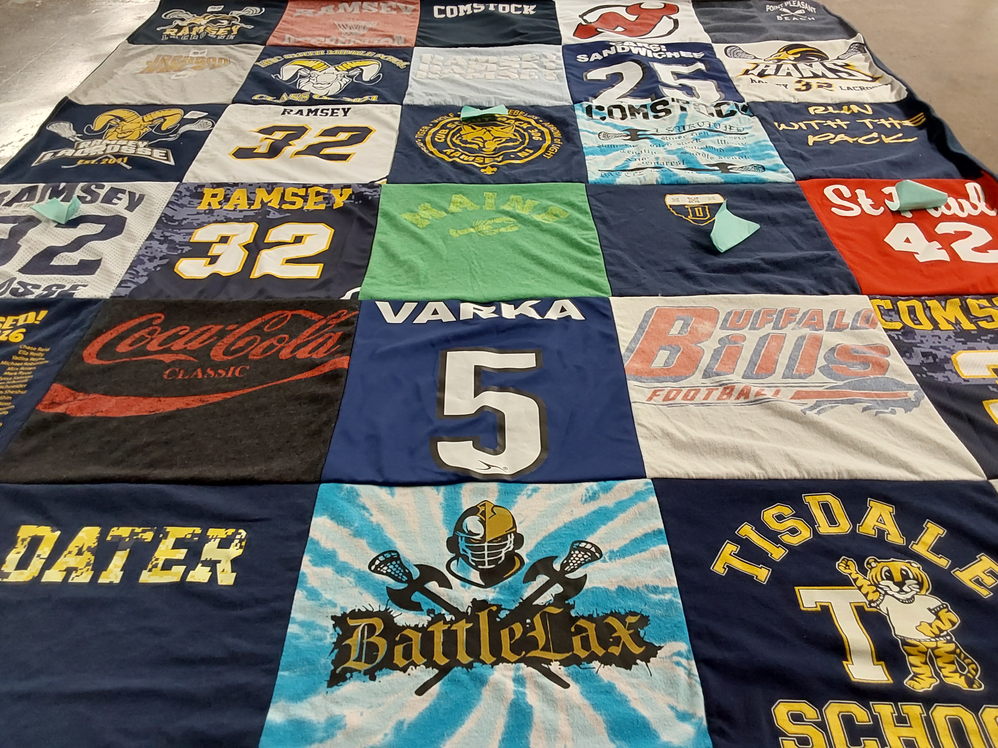 T-shirt quilt featuring buffalo bills football, ramsey lacrosse by sarah from NJ