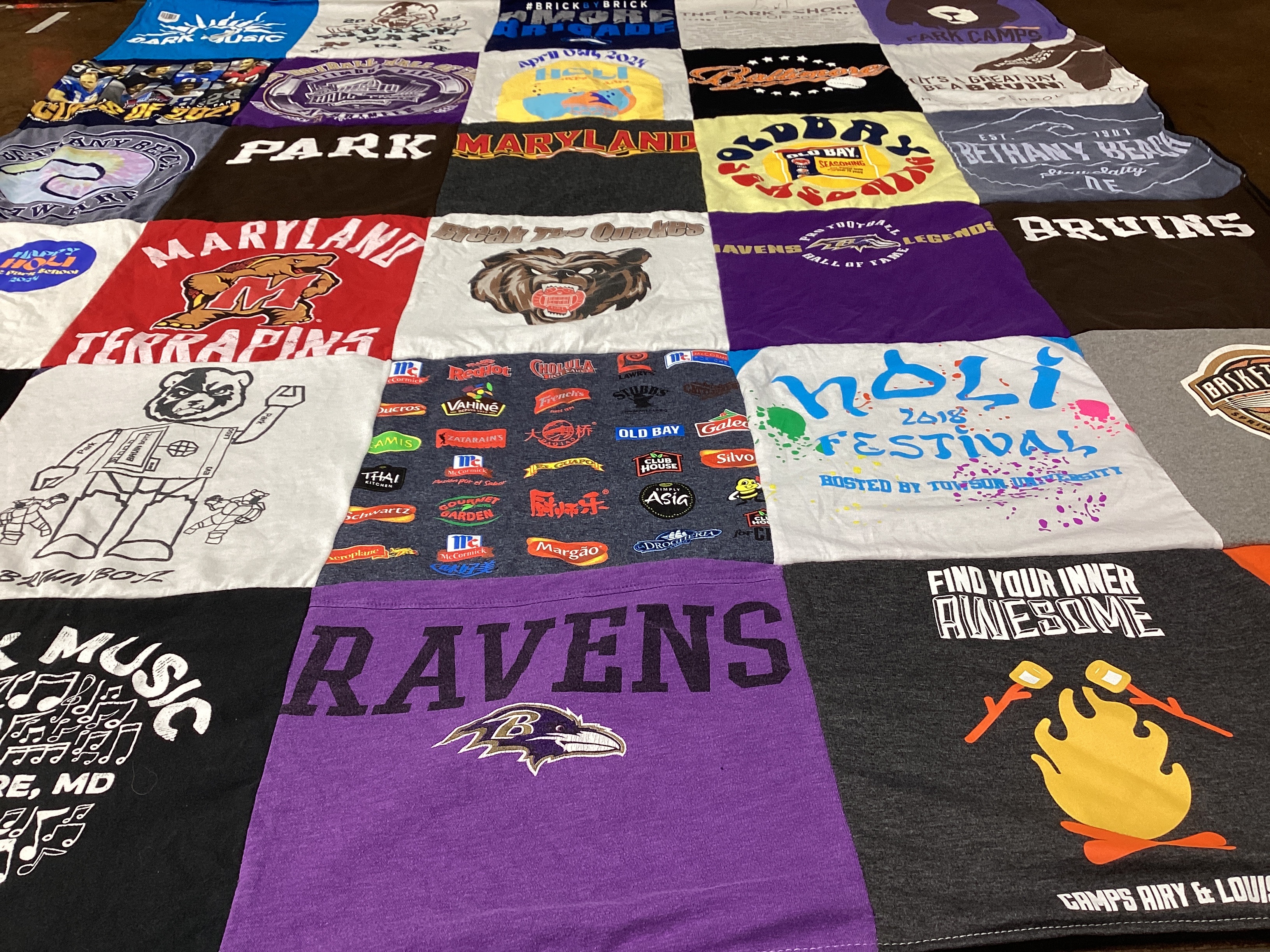 T-shirt quilt featuring maryland terrapins, baltimore ravens by Rachel from MD