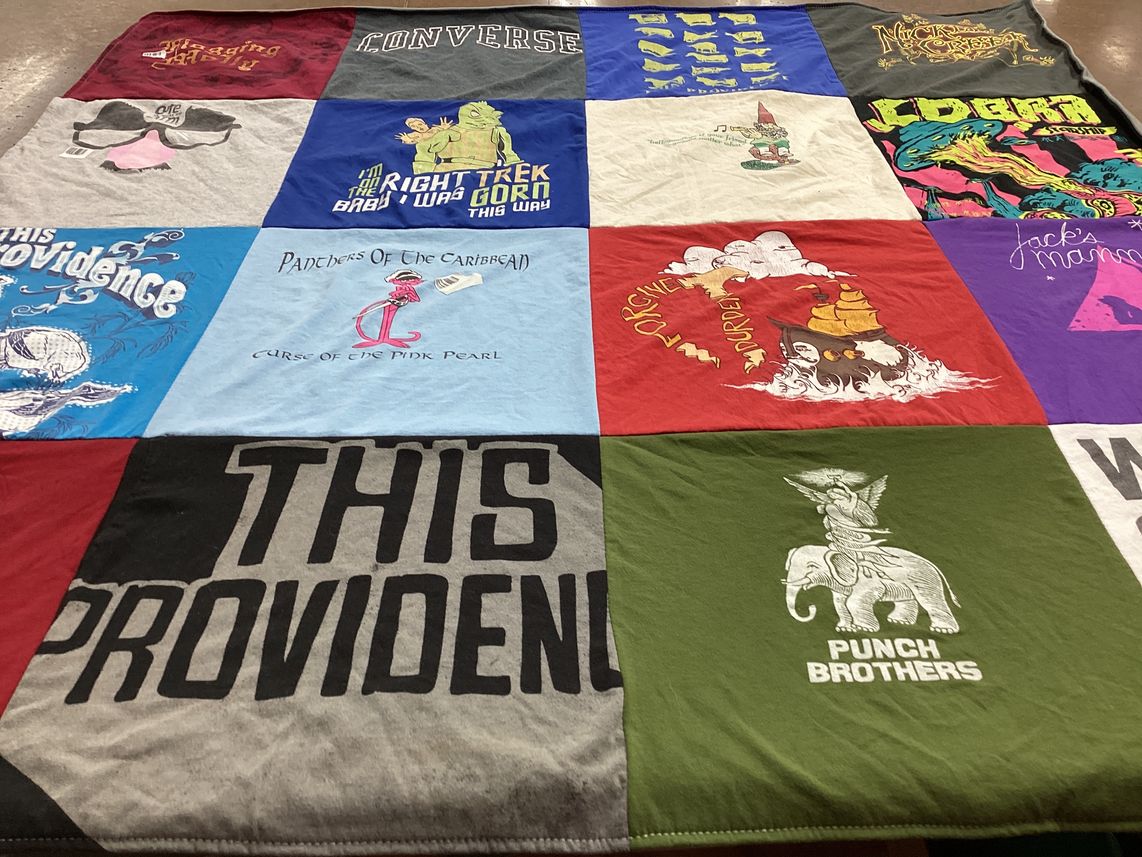 T-shirt quilt with music, films themes by Cristin from SC