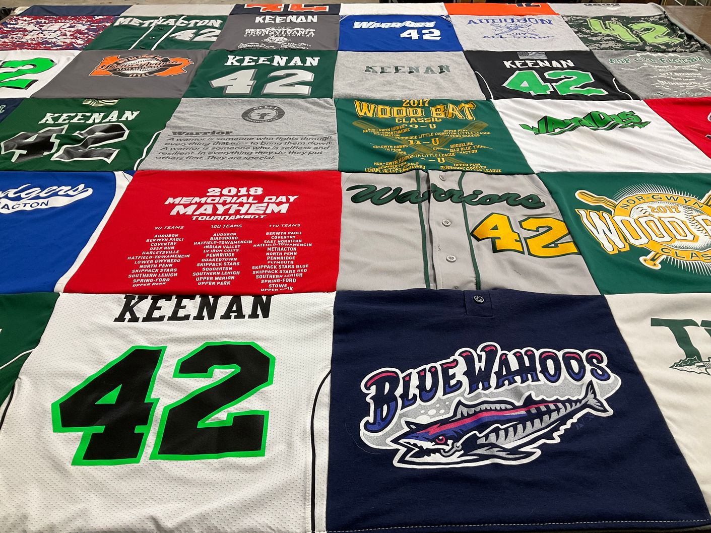 T-shirt quilt featuring warriors by Gina from PA