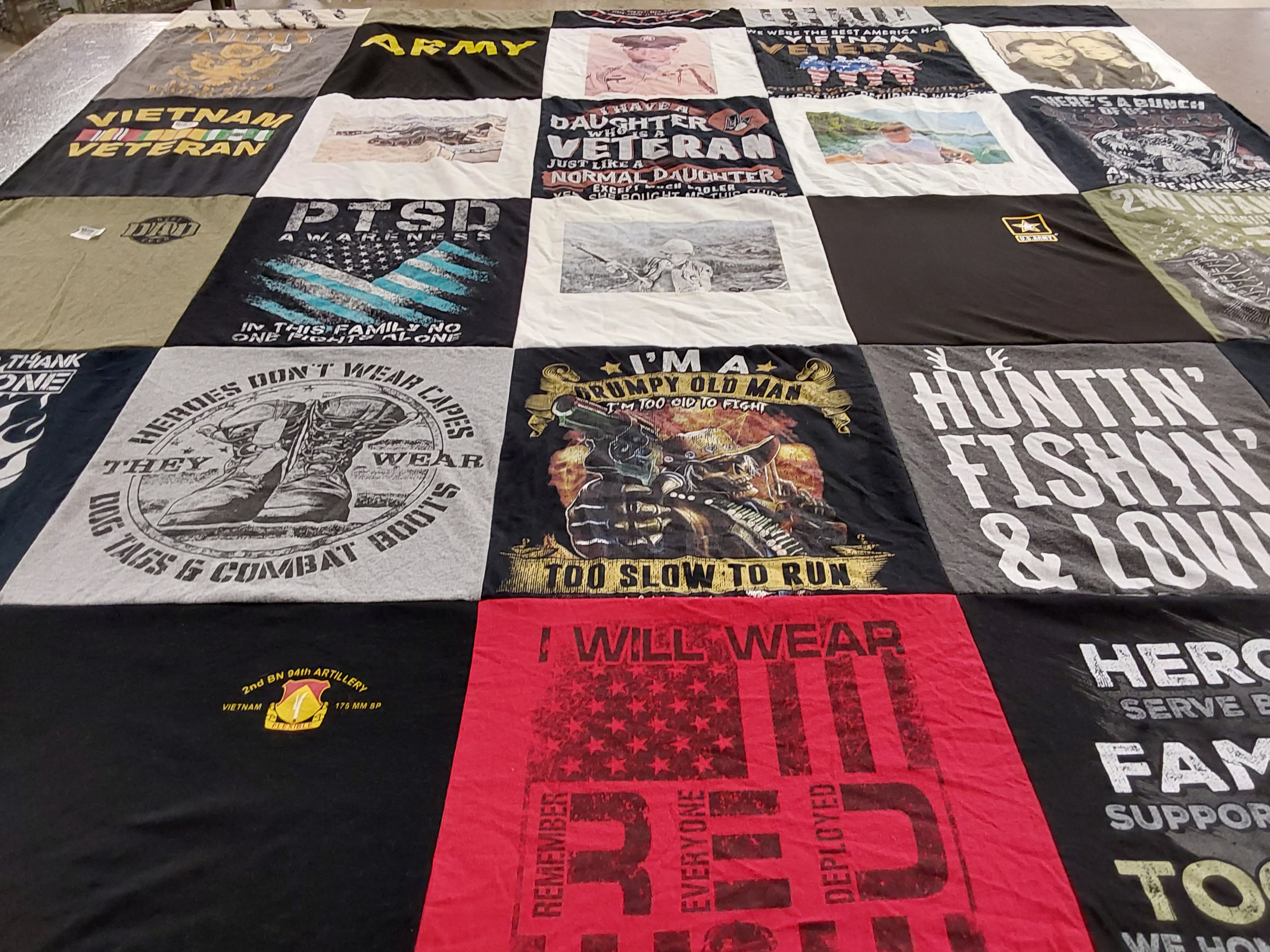 T-shirt quilt with veterans, military themes by Charesse from MI