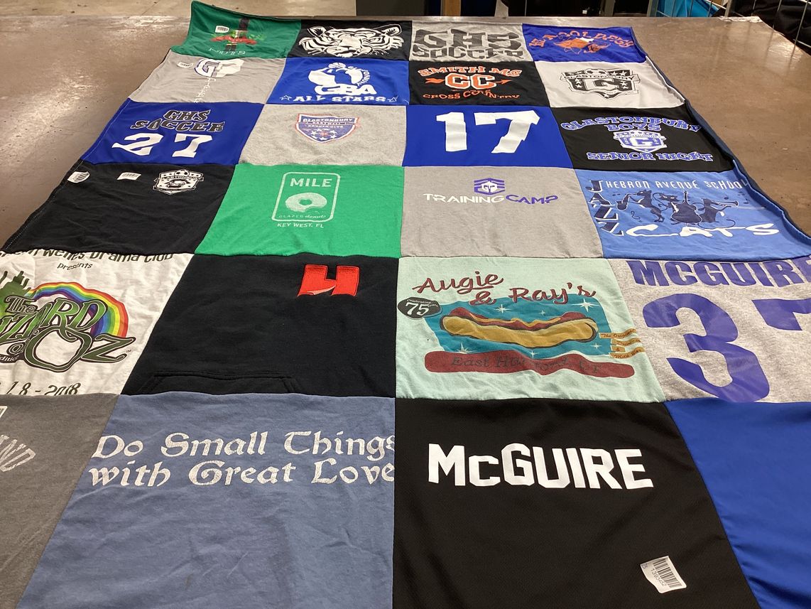 T-shirt quilt featuring glastonbury high school soccer, smith middle school cross country by Kathleen from CT