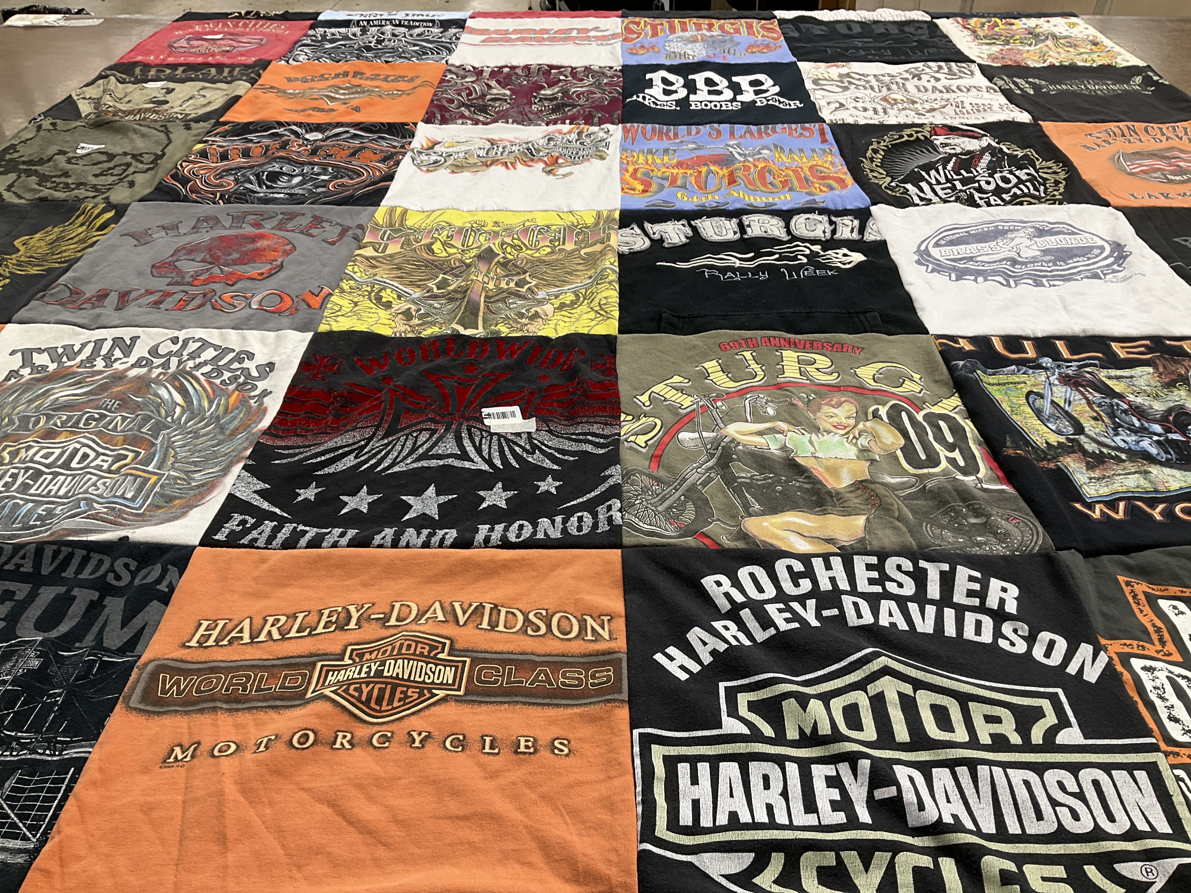 T-shirt quilt with motorcycles, biking themes by Amanda from MN