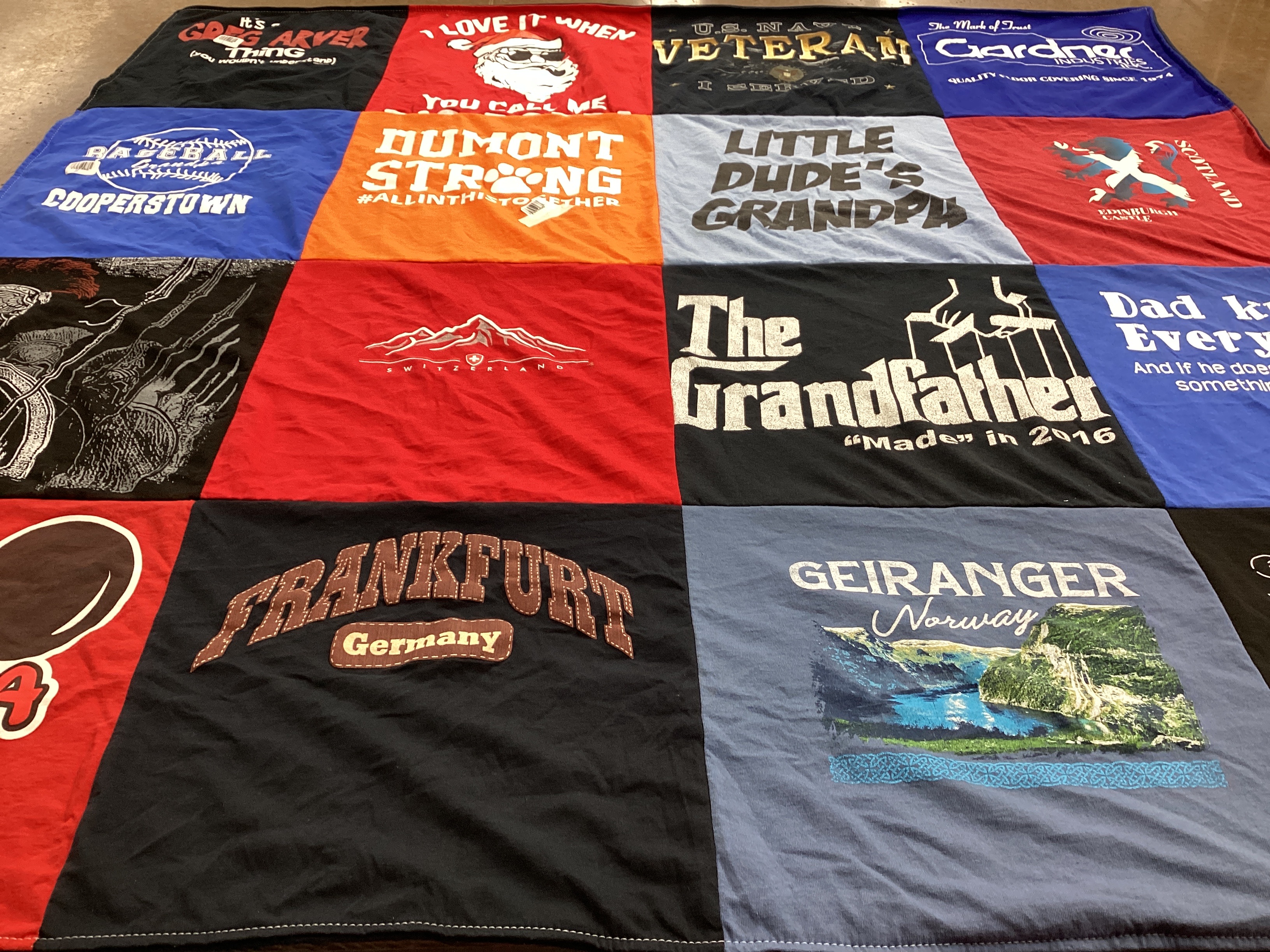 T-shirt quilt with family, travel themes by Greg from NJ