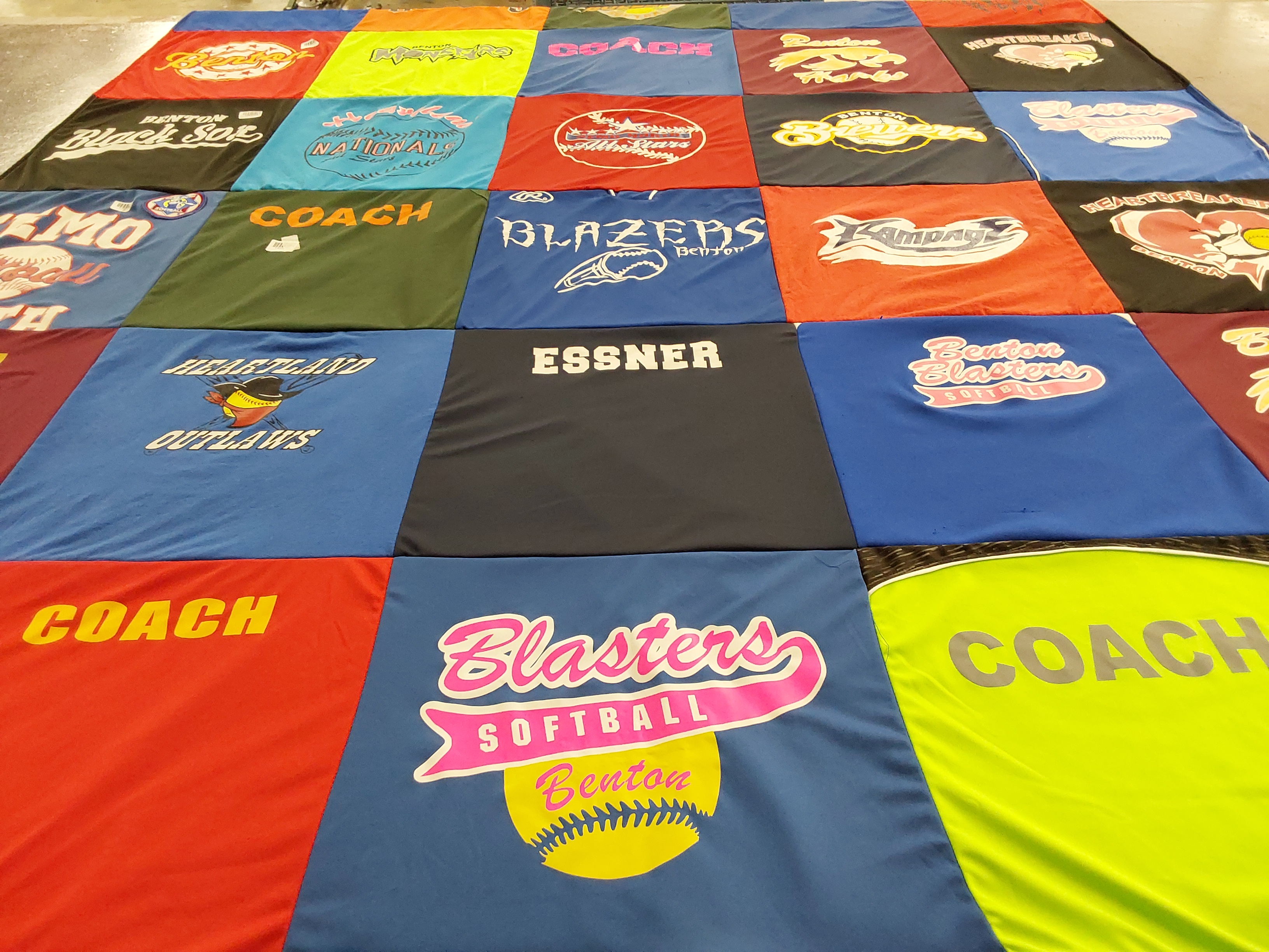T-shirt quilt featuring benton blasters softball by Emily from MO