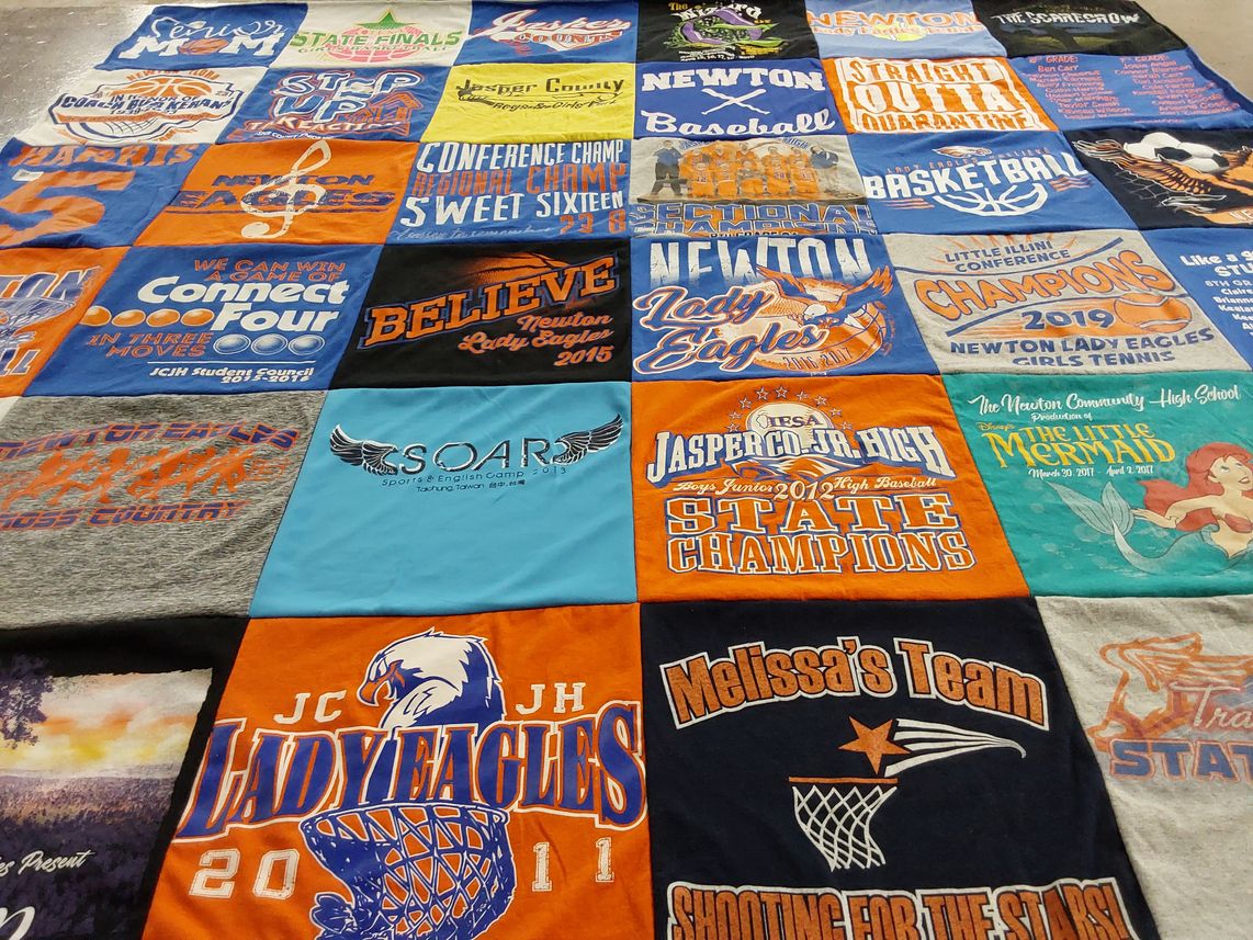T-shirt quilt featuring newton lady eagles basketball, newton lady eagles tennis by Amy from IL