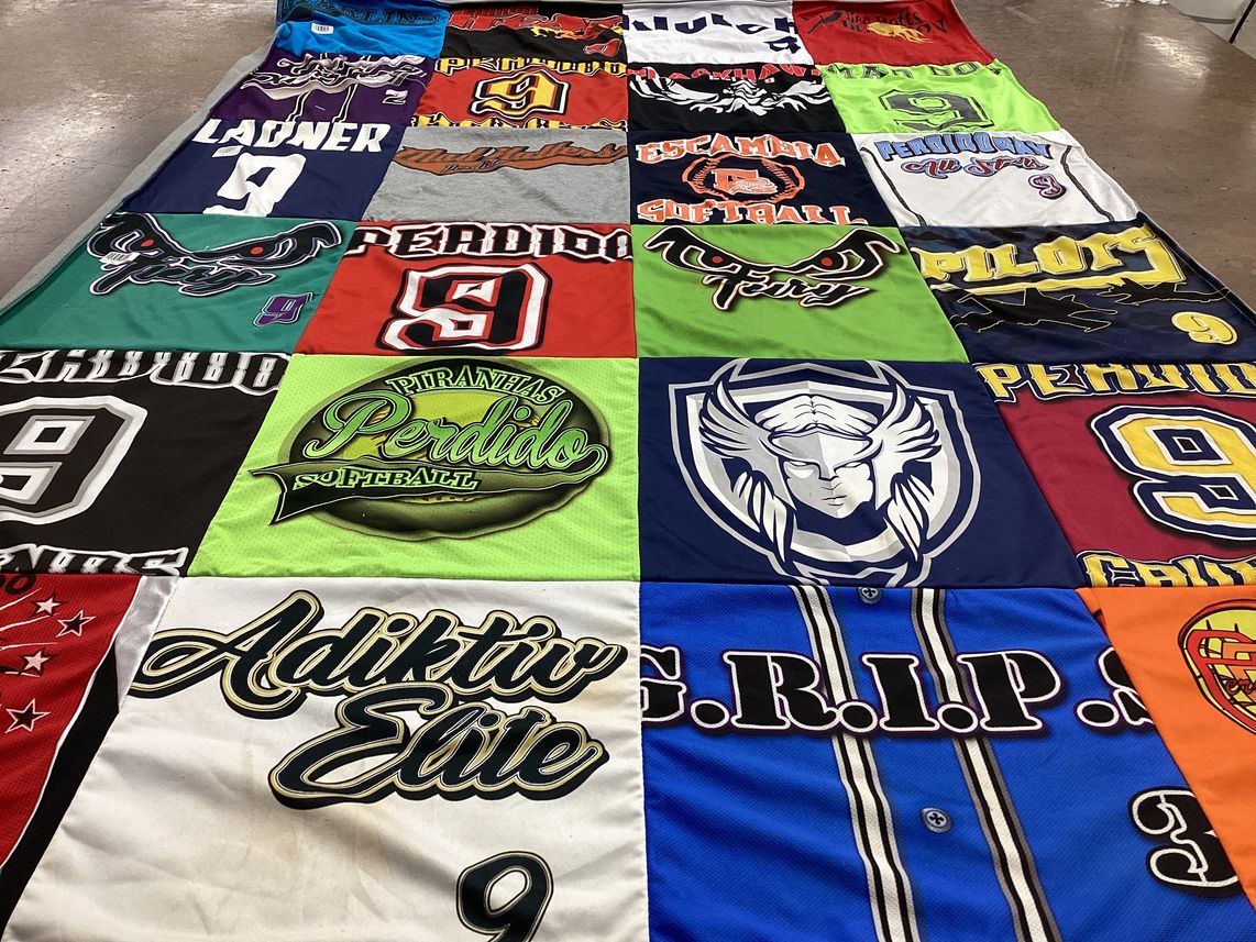 T-shirt quilt with softball themes by Marisa from FL