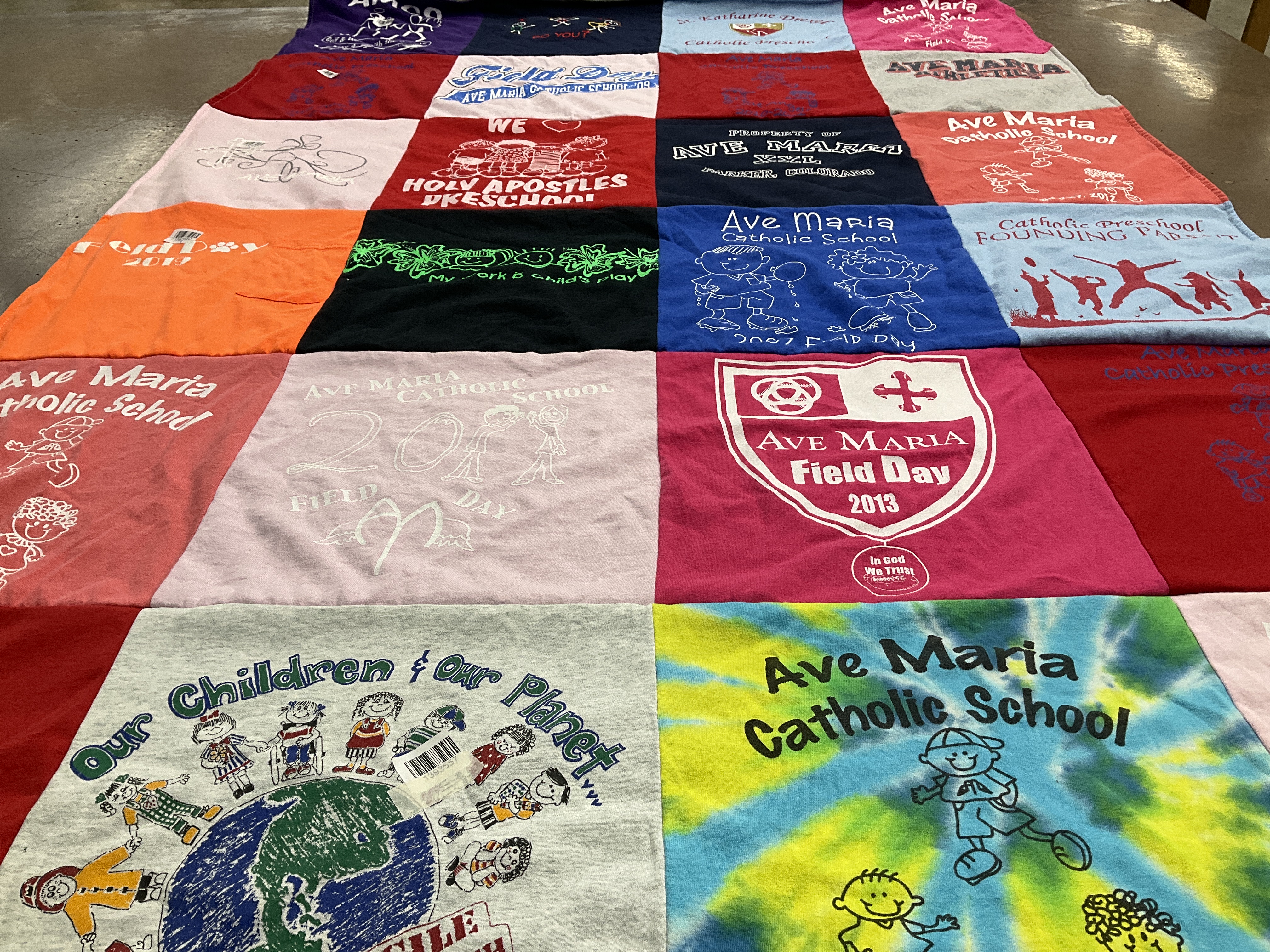 T-shirt quilt from ave maria catholic school by Beth from CO