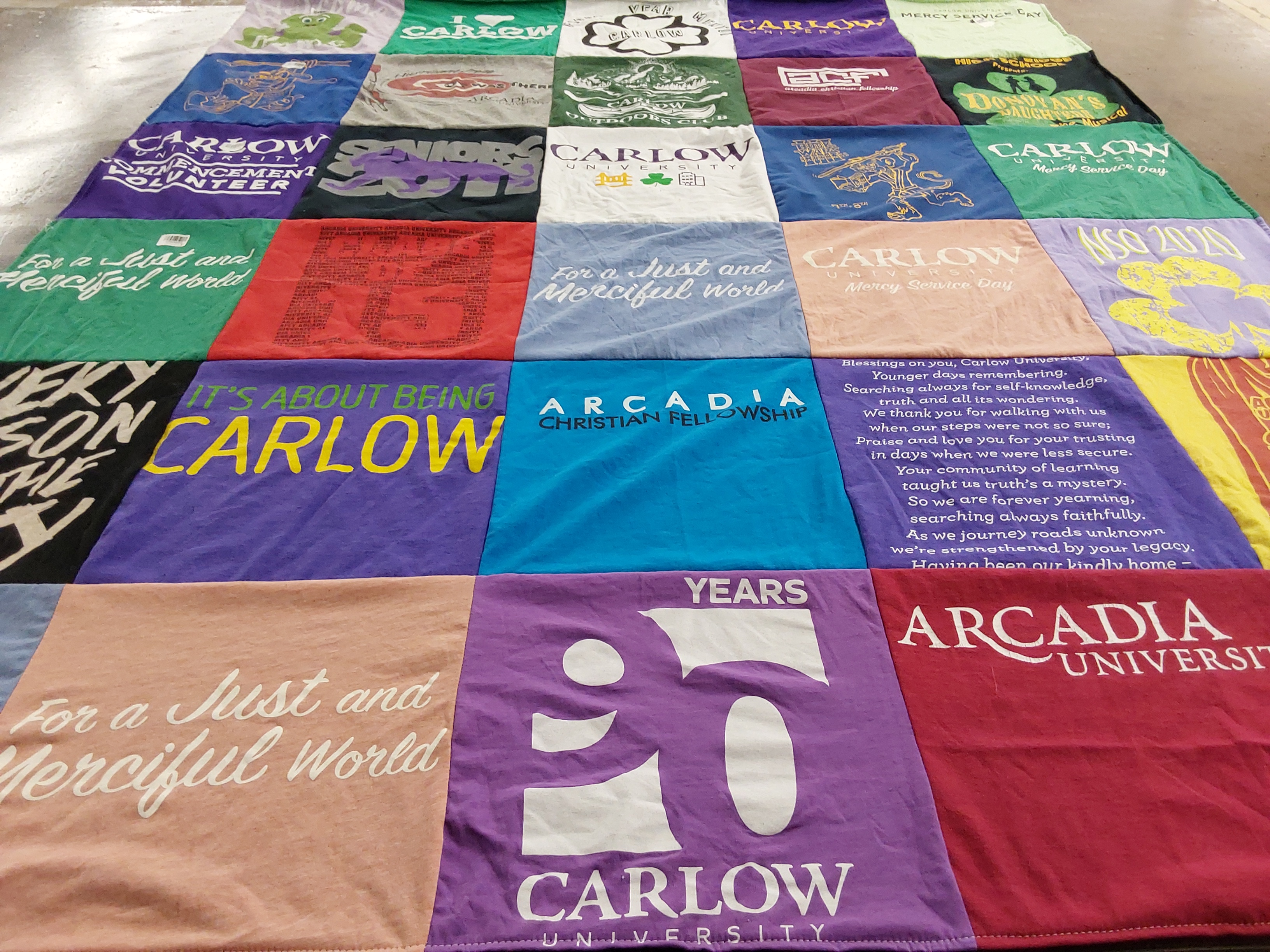 T-shirt quilt from carlow university, arcadia university by Caitlin from PA