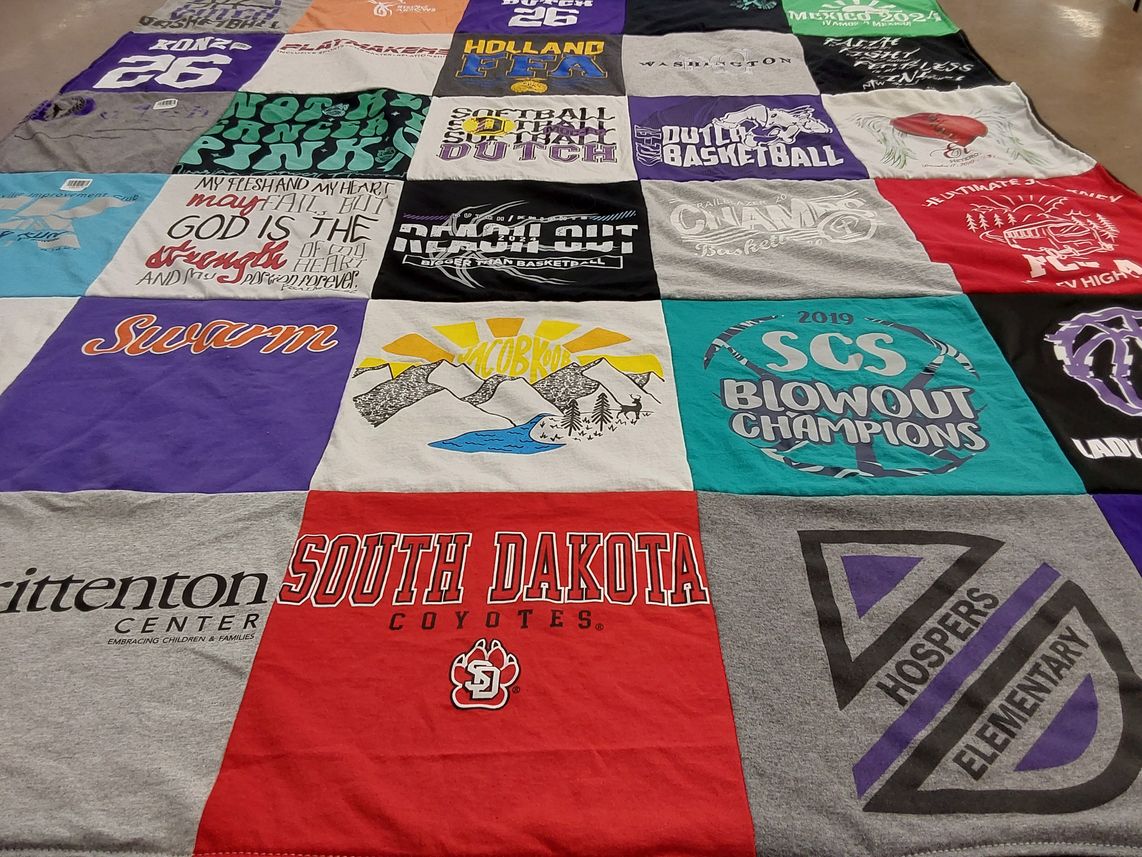 T-shirt quilt featuring coyote basketball by Kathy from NE