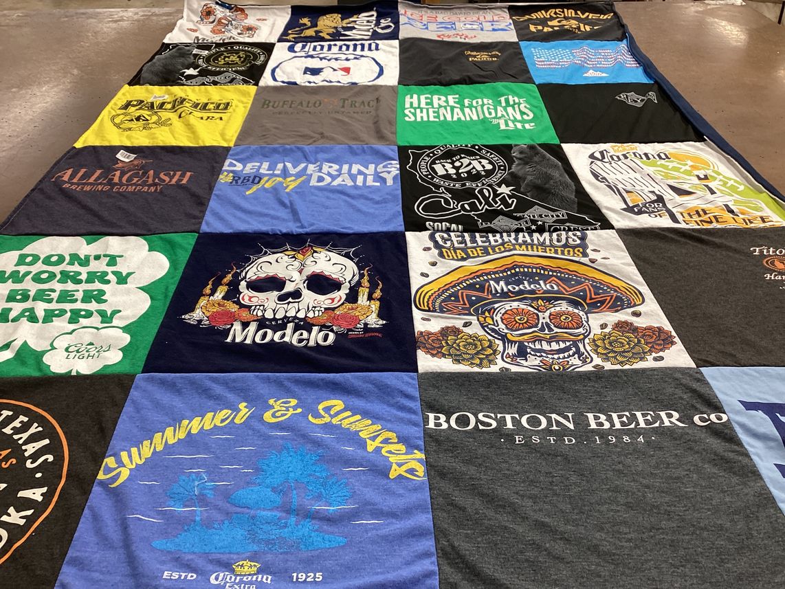 T-shirt quilt with craft beer, brewing themes by Samay from CA