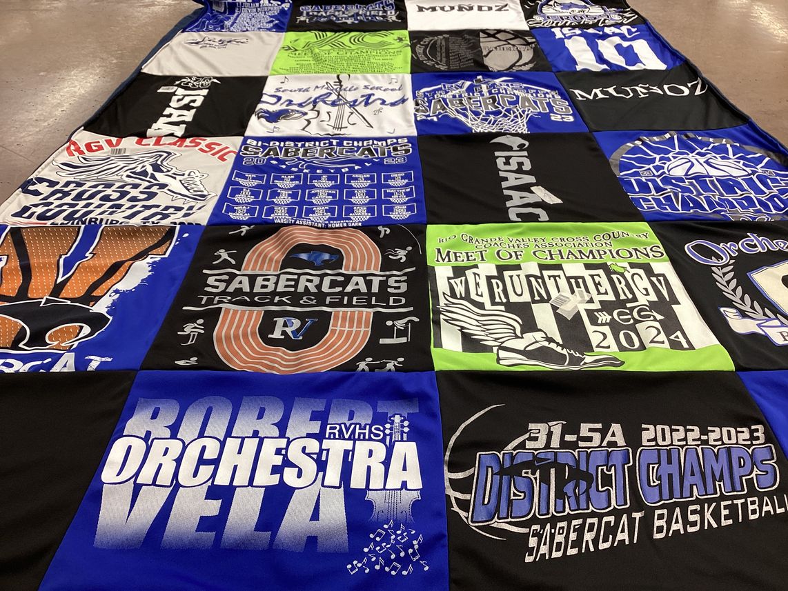 T-shirt quilt featuring saber sabercats, sabercat basketball by Norma from TX
