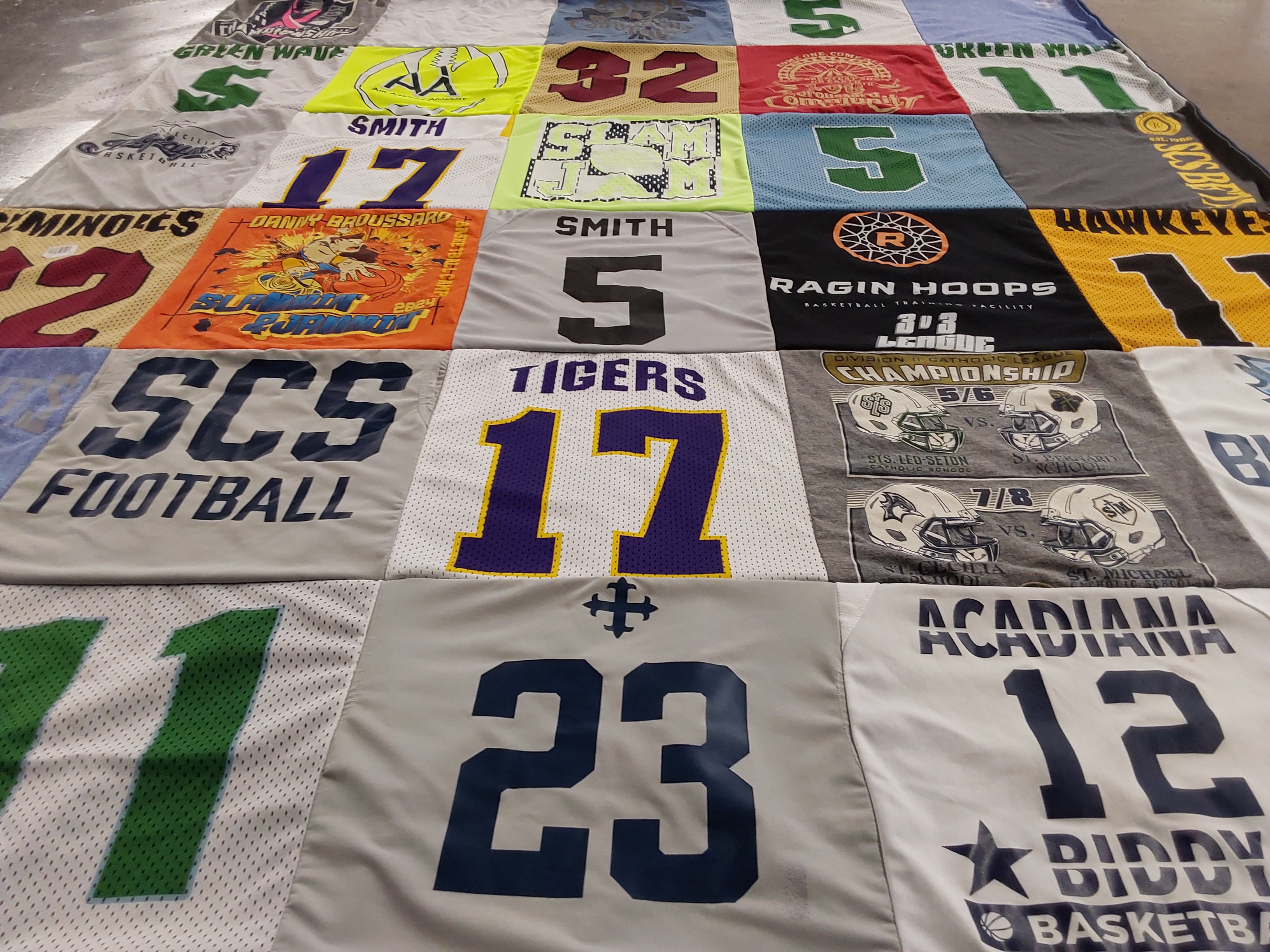 T-shirt quilt featuring scs football, ragin hoops by Shelley from LA