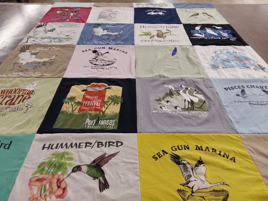 T-shirt quilt with birding, wildlife themes by Vicky from TX
