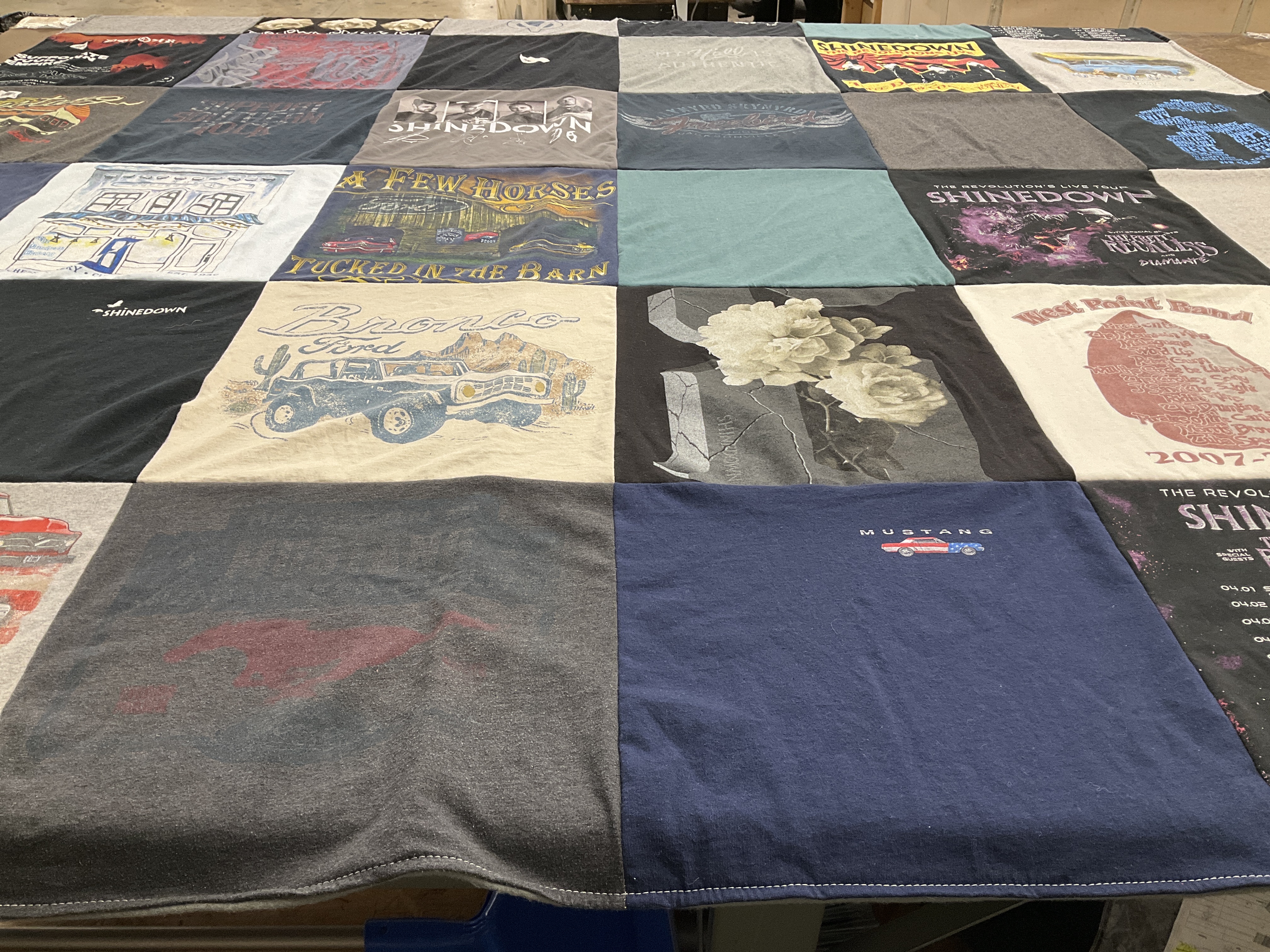 T-shirt quilt with music, cars themes by Elizabeth from AL