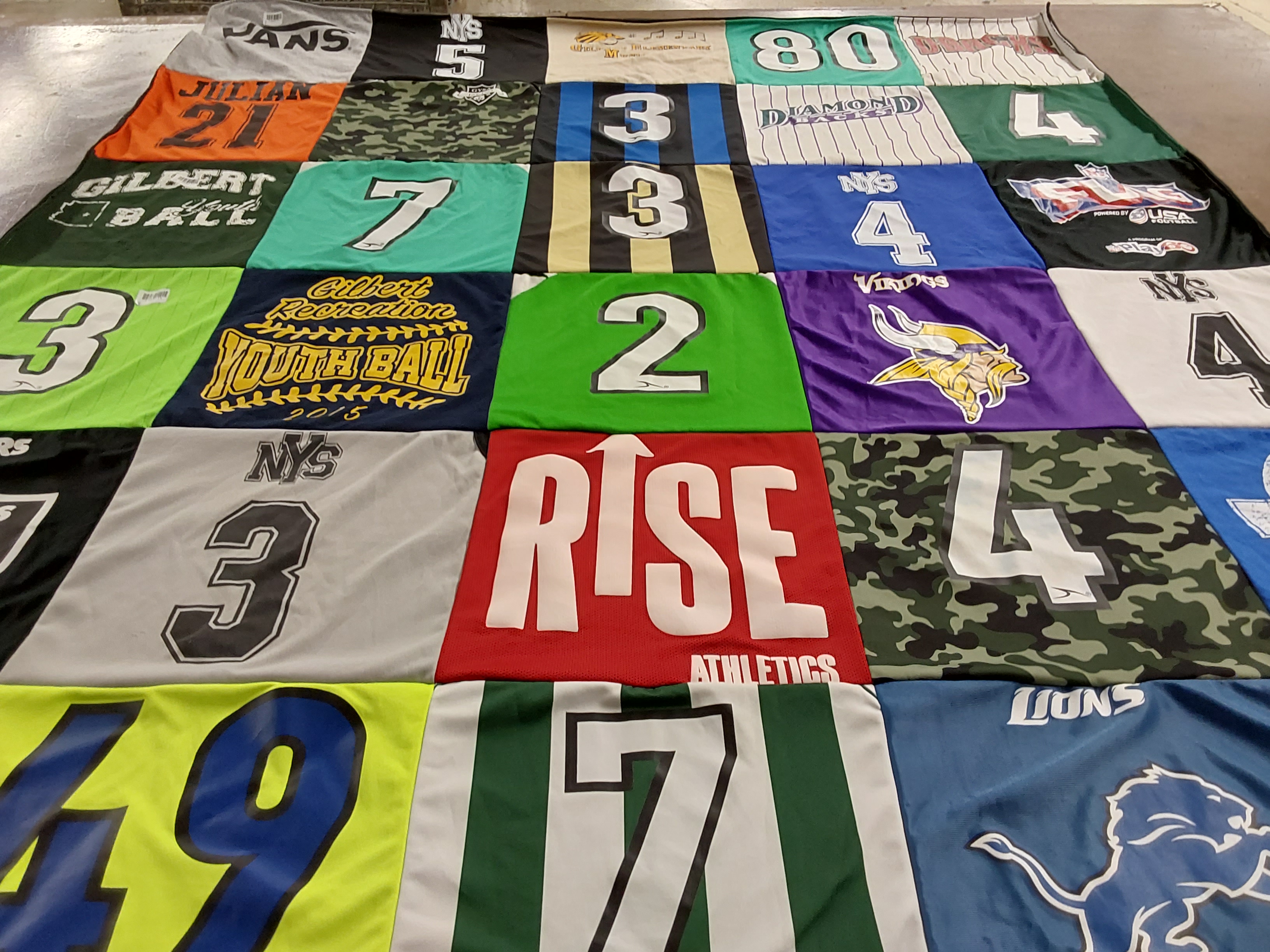 T-shirt quilt featuring vikings, lions by Ivette from AZ