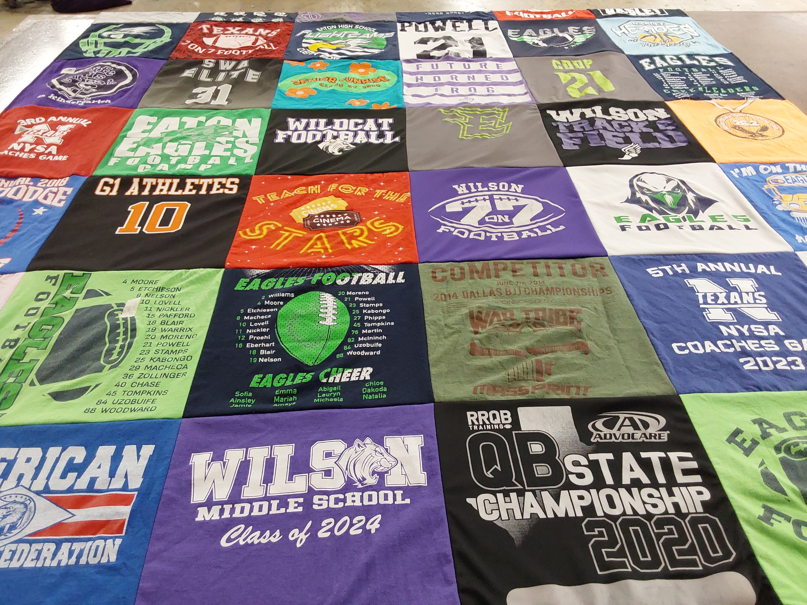 T-shirt quilt featuring faton eagles, wilson football by Melissa from TX