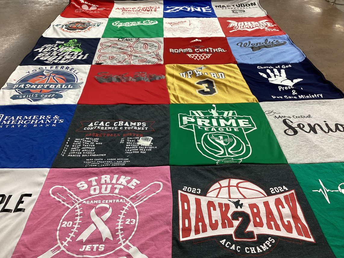 T-shirt quilt featuring adams central jets by Shelby from IN