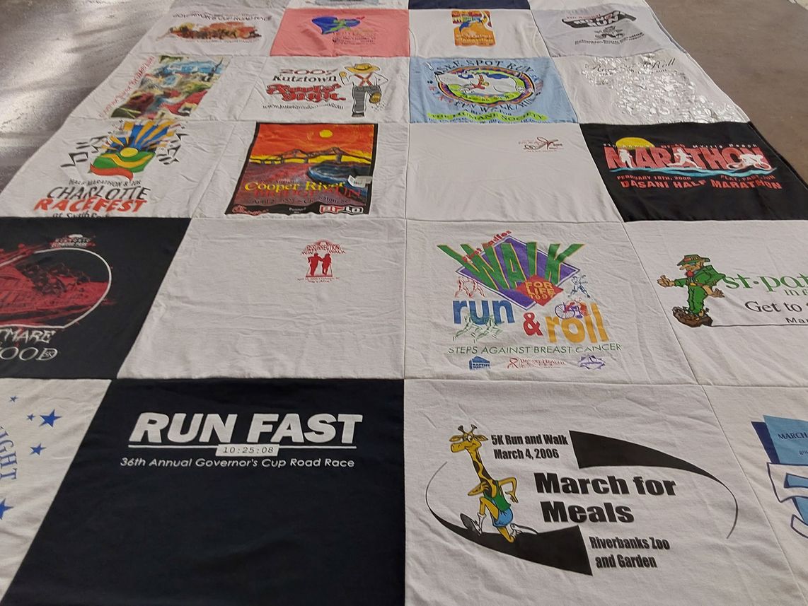 T-shirt quilt with running, walking themes by Sharon from SC