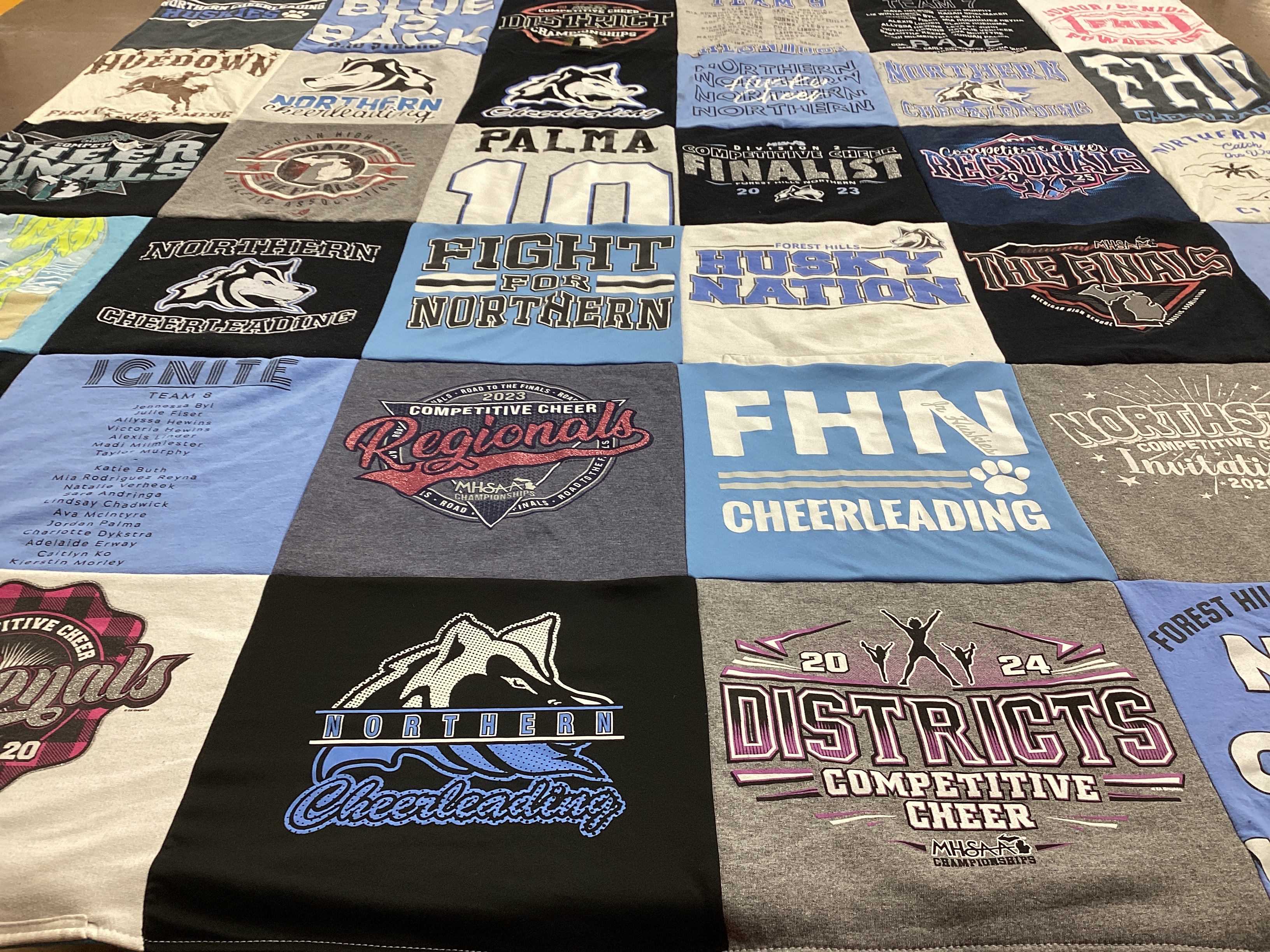 T-shirt quilt featuring northern cheerleading, forest hills northern high school by Laura from MI