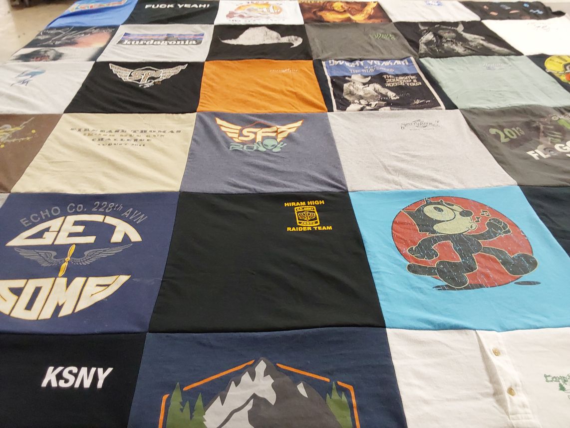 T-shirt quilt with skydiving, music themes by Zacory from CO