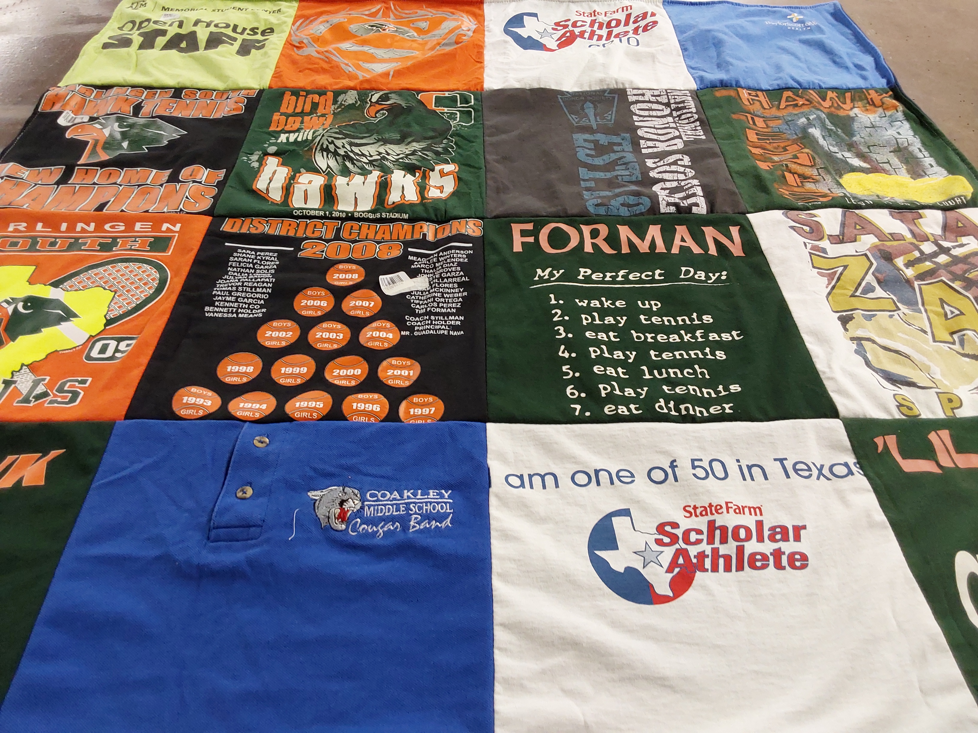 T-shirt quilt featuring hawks by Tracia from TX
