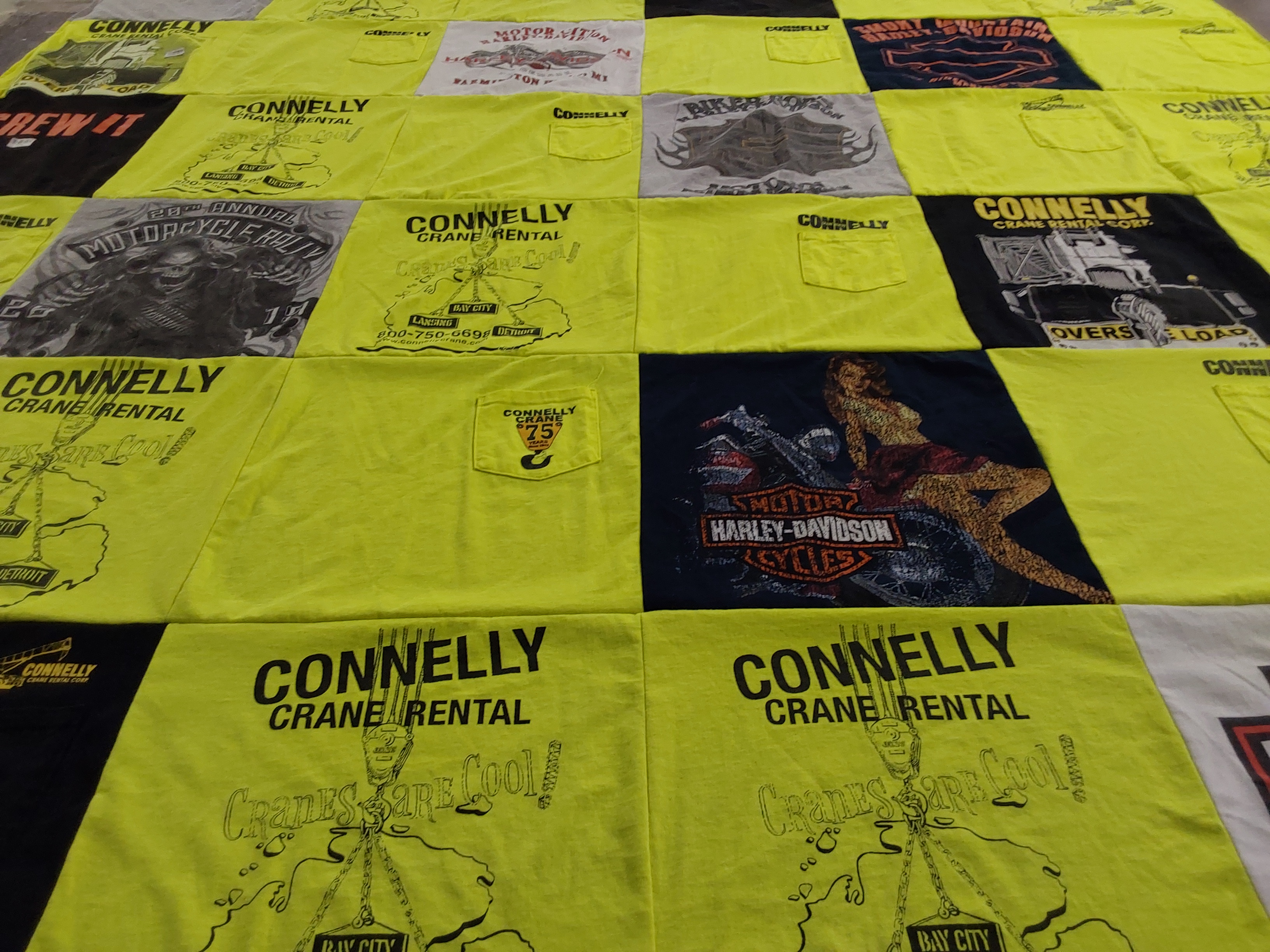 T-shirt quilt with motorcycles themes by Rachel from MI