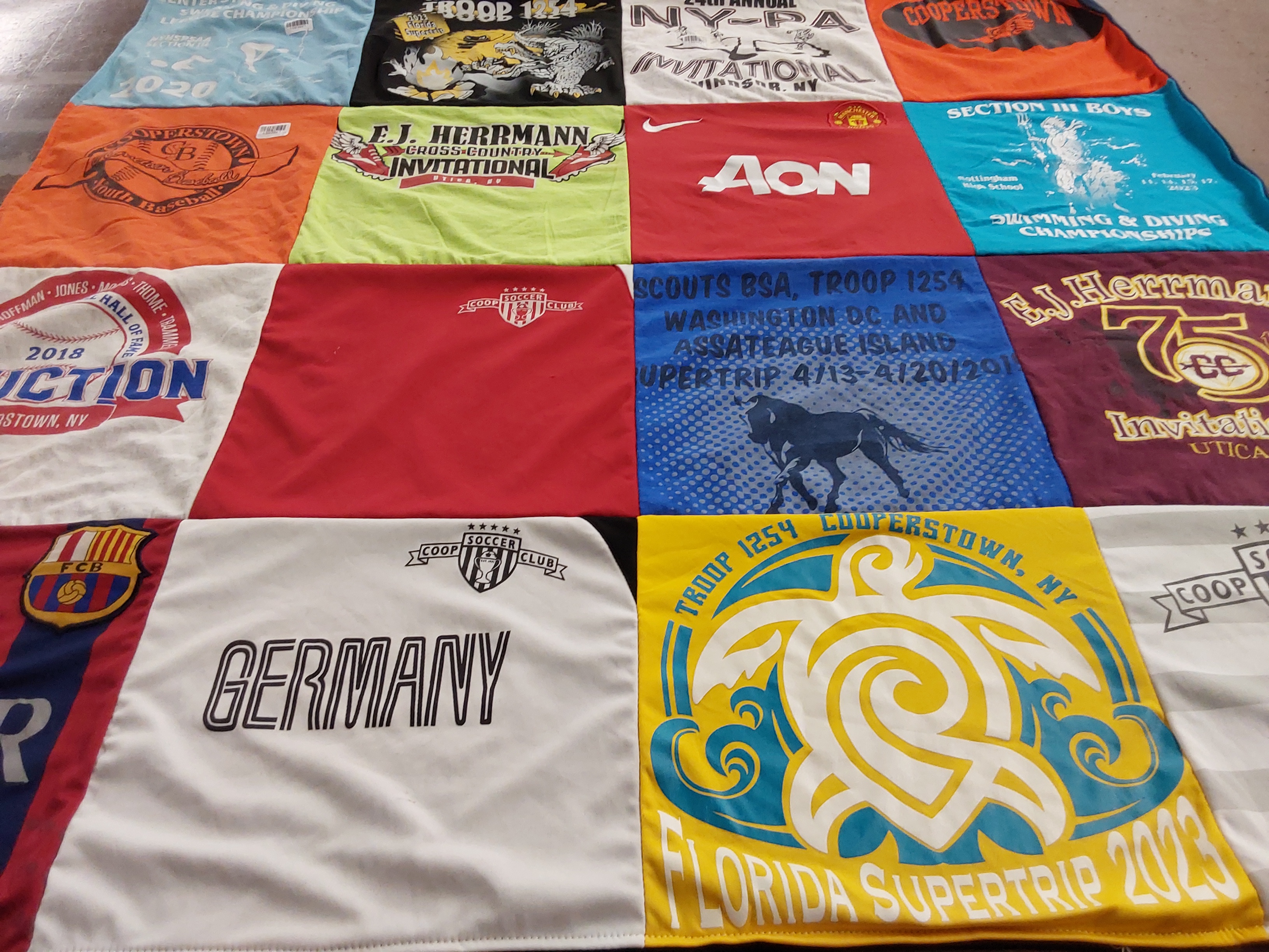 T-shirt quilt featuring fcb barcelona, cooperstown soccer club by Tess from OK