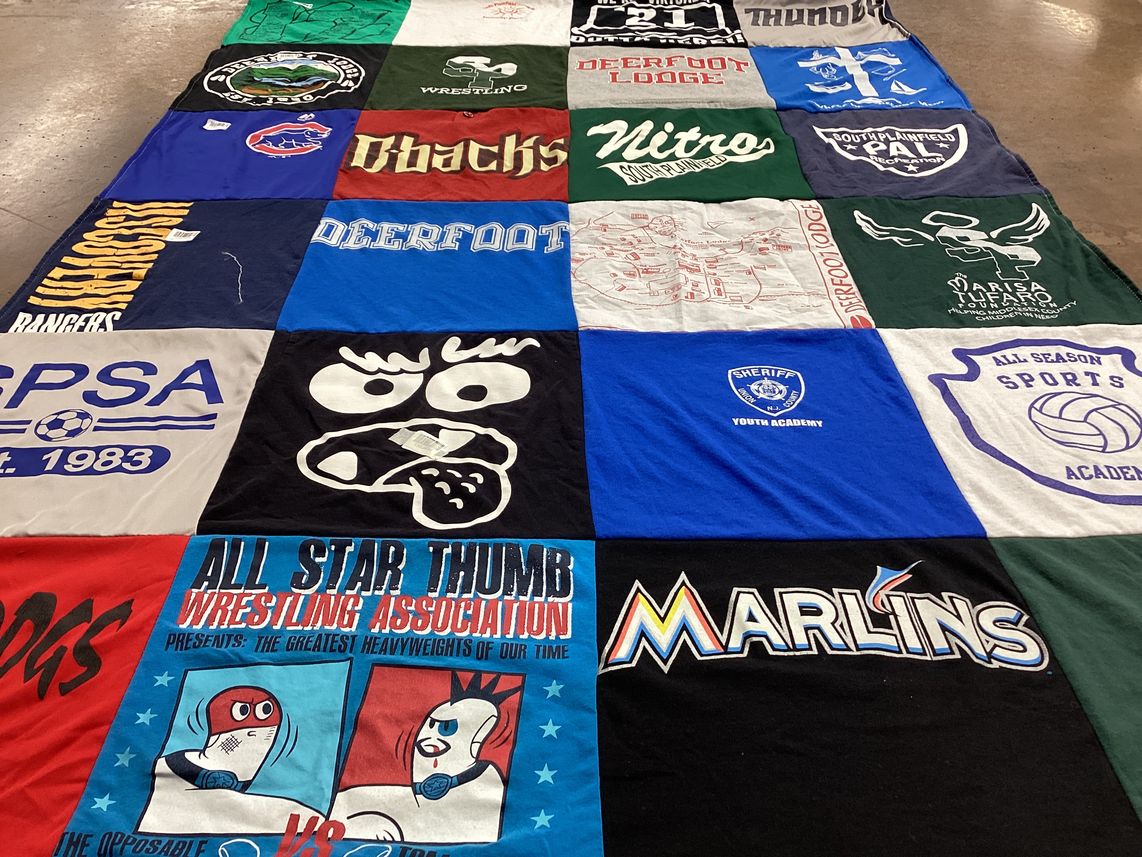 T-shirt quilt featuring marlins, deerfoot lodge by Crystal from NJ