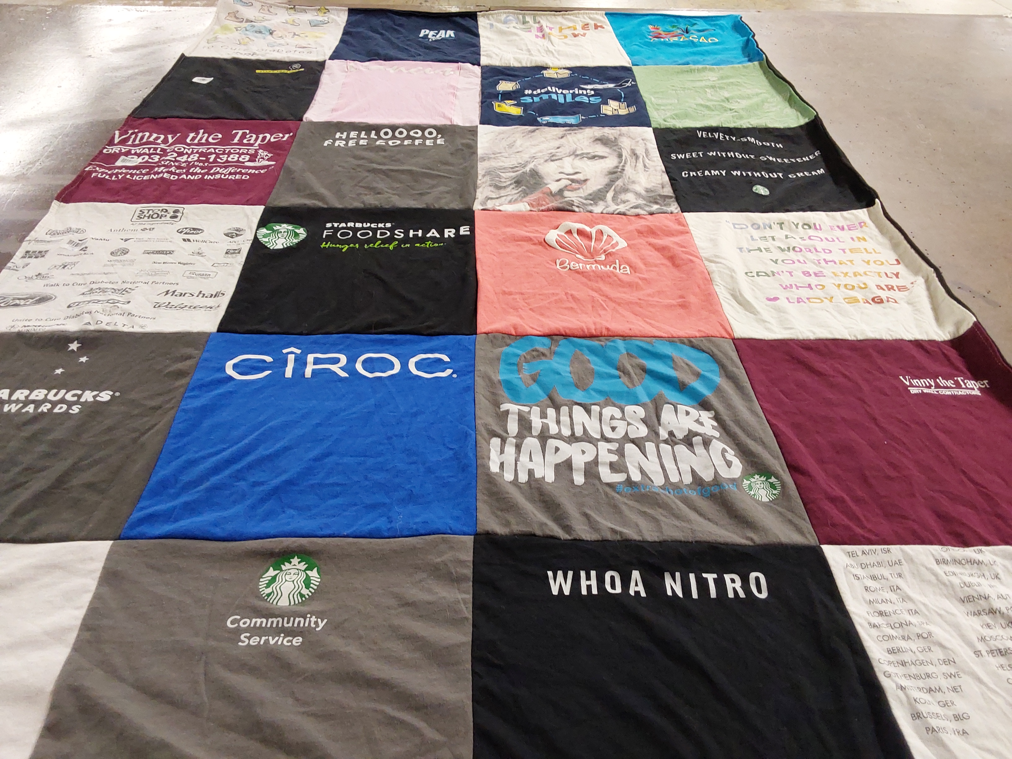 T-shirt quilt with community service, foodshare themes by Elizabeth from CA