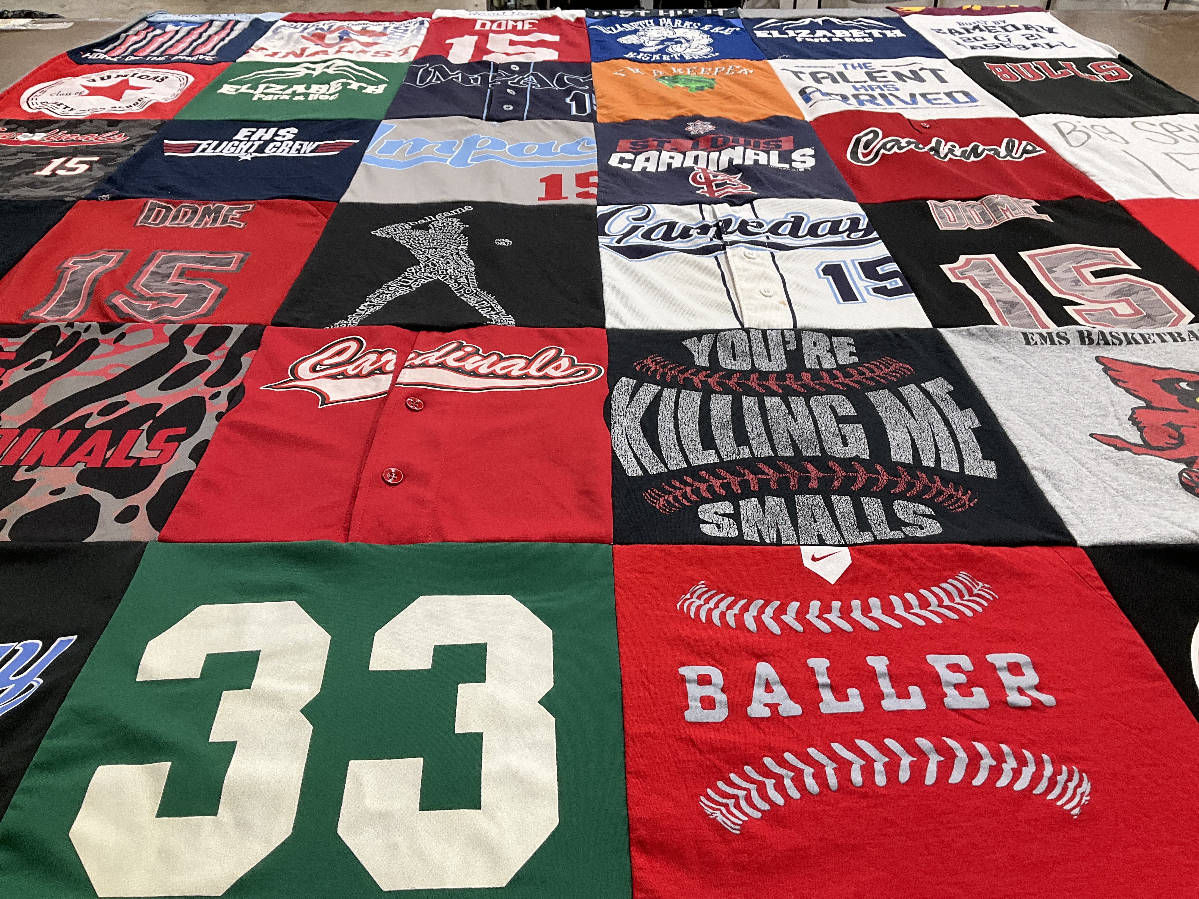 T-shirt quilt featuring cardinals, ems basketball by katie from CO