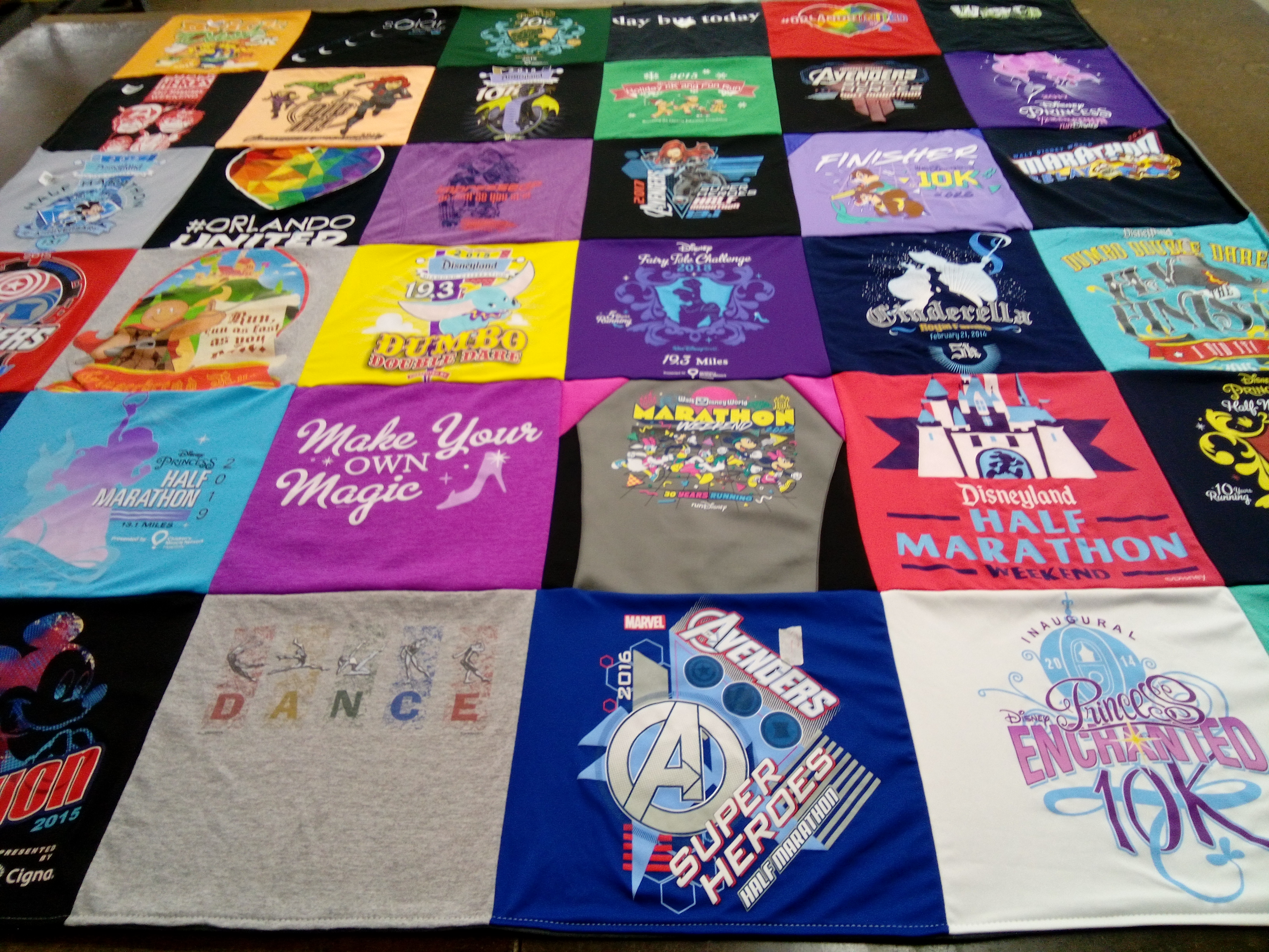 T-shirt quilt with running, disney themes by Lyara from FL