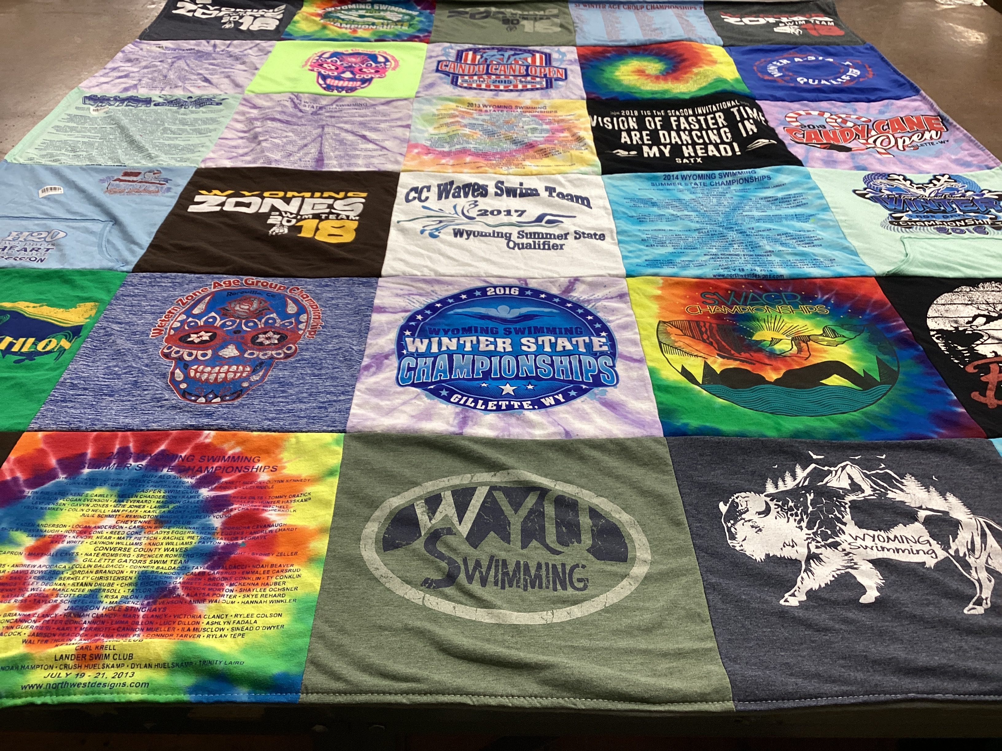 T-shirt quilt with swimming, sports themes by Nichole from WY