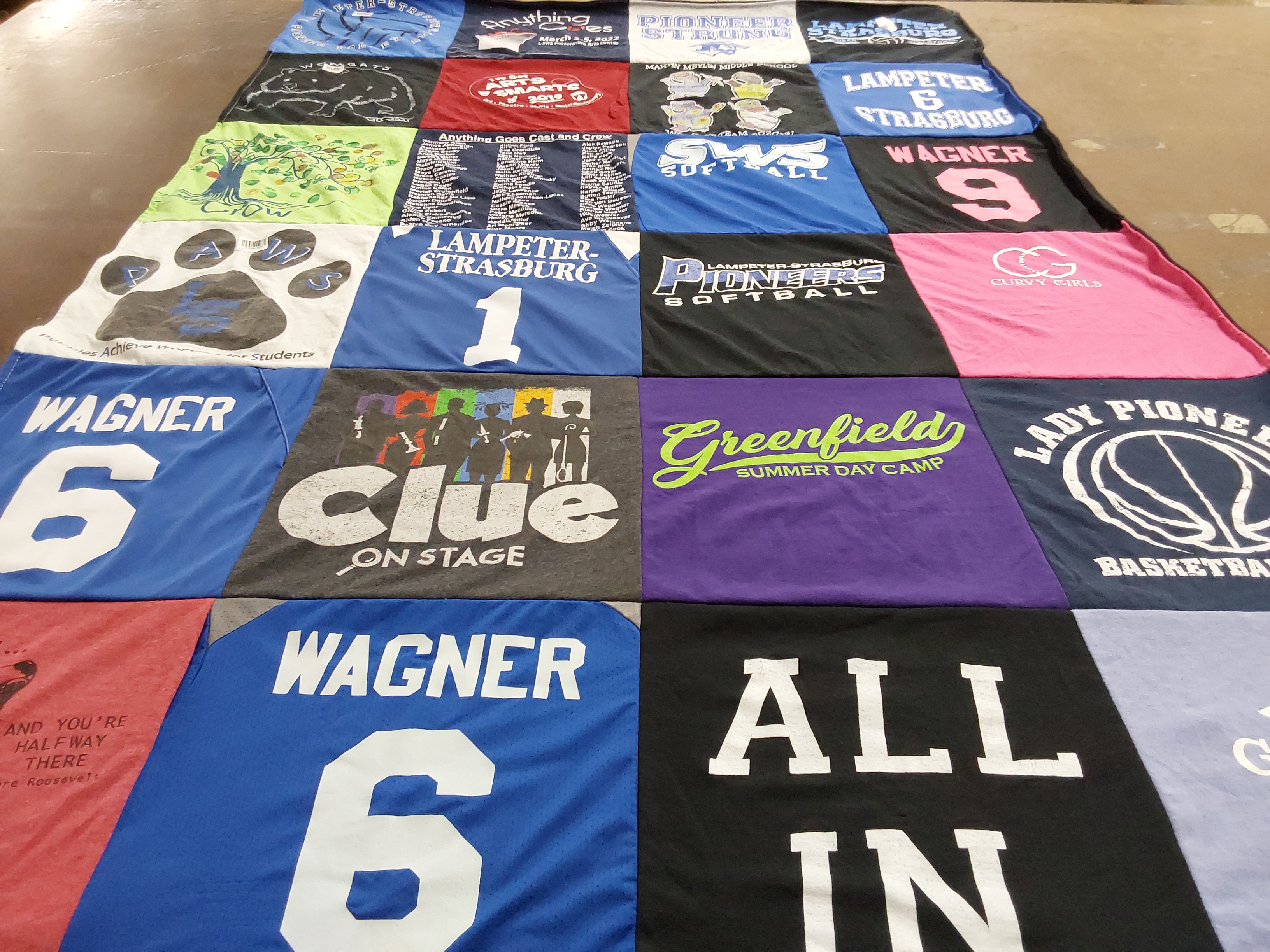 T-shirt quilt featuring lampeter strasburg softball, lady pioneers basketball by Colleen from PA