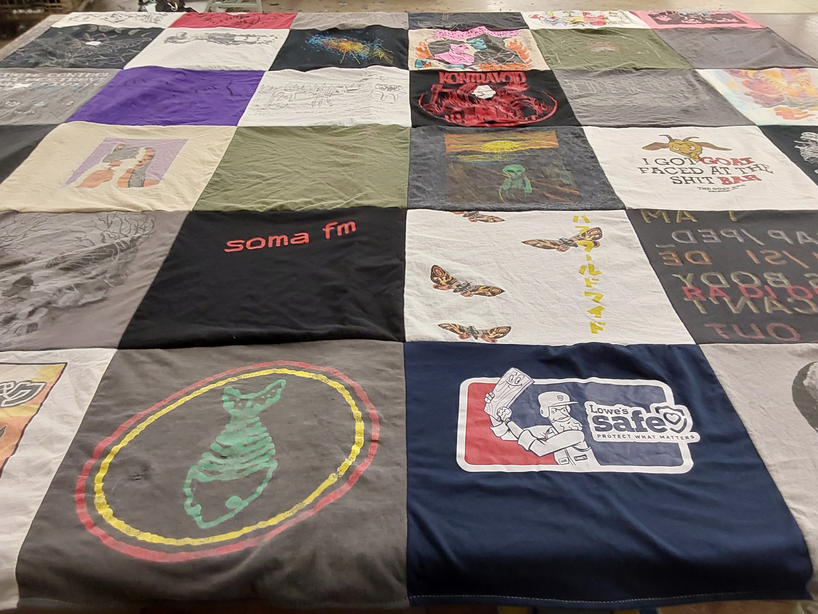T-shirt quilt with music, art themes by Katarina from NC