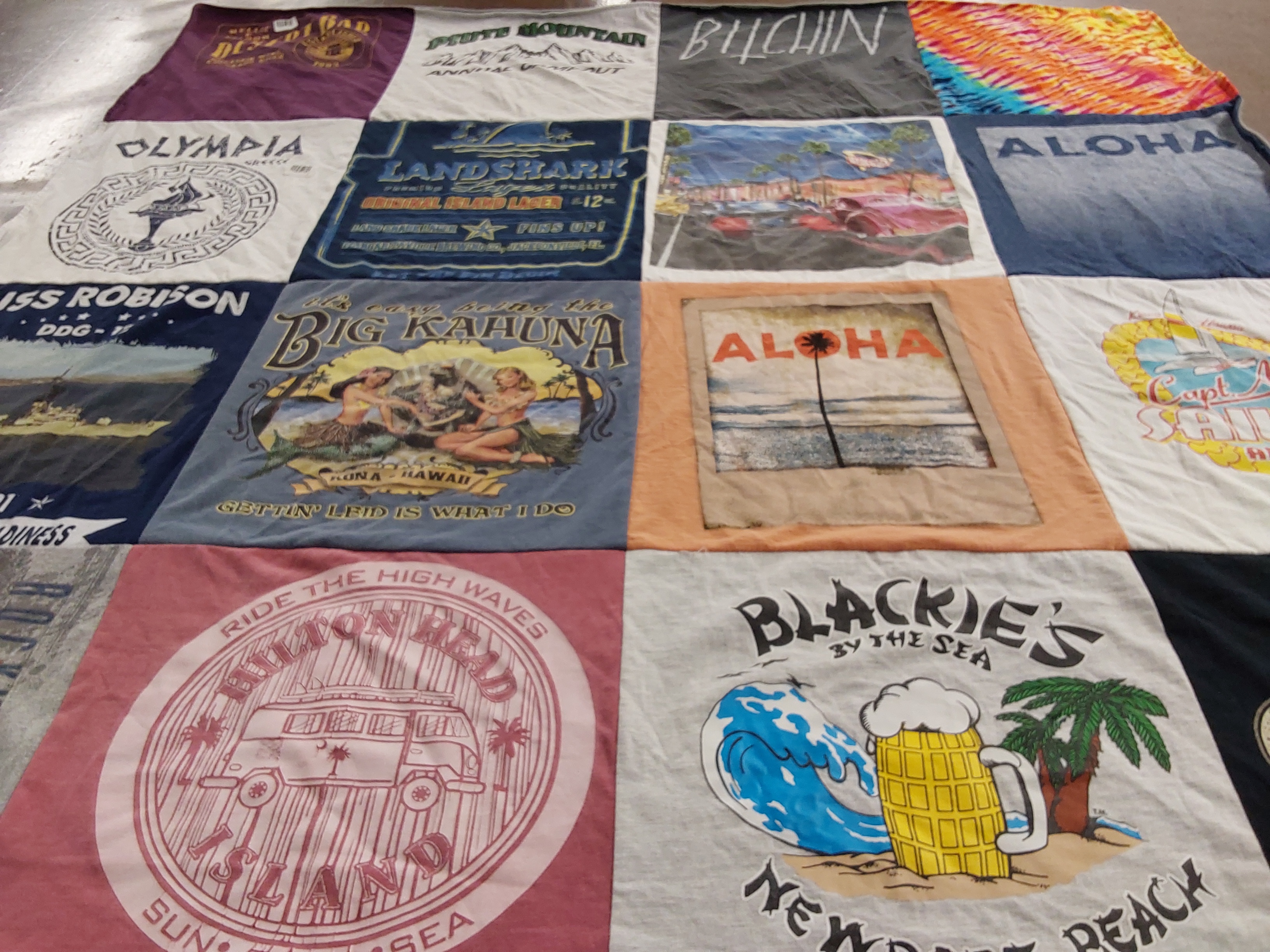 T-shirt quilt with beach, surfing themes by GLENN from CA