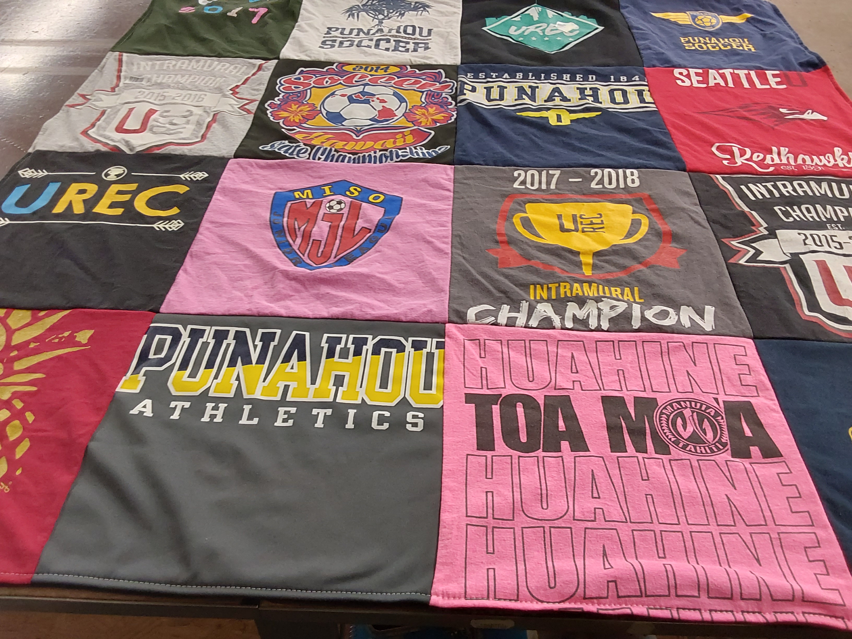 T-shirt quilt featuring punahou school, redhawks by Kendall from HI