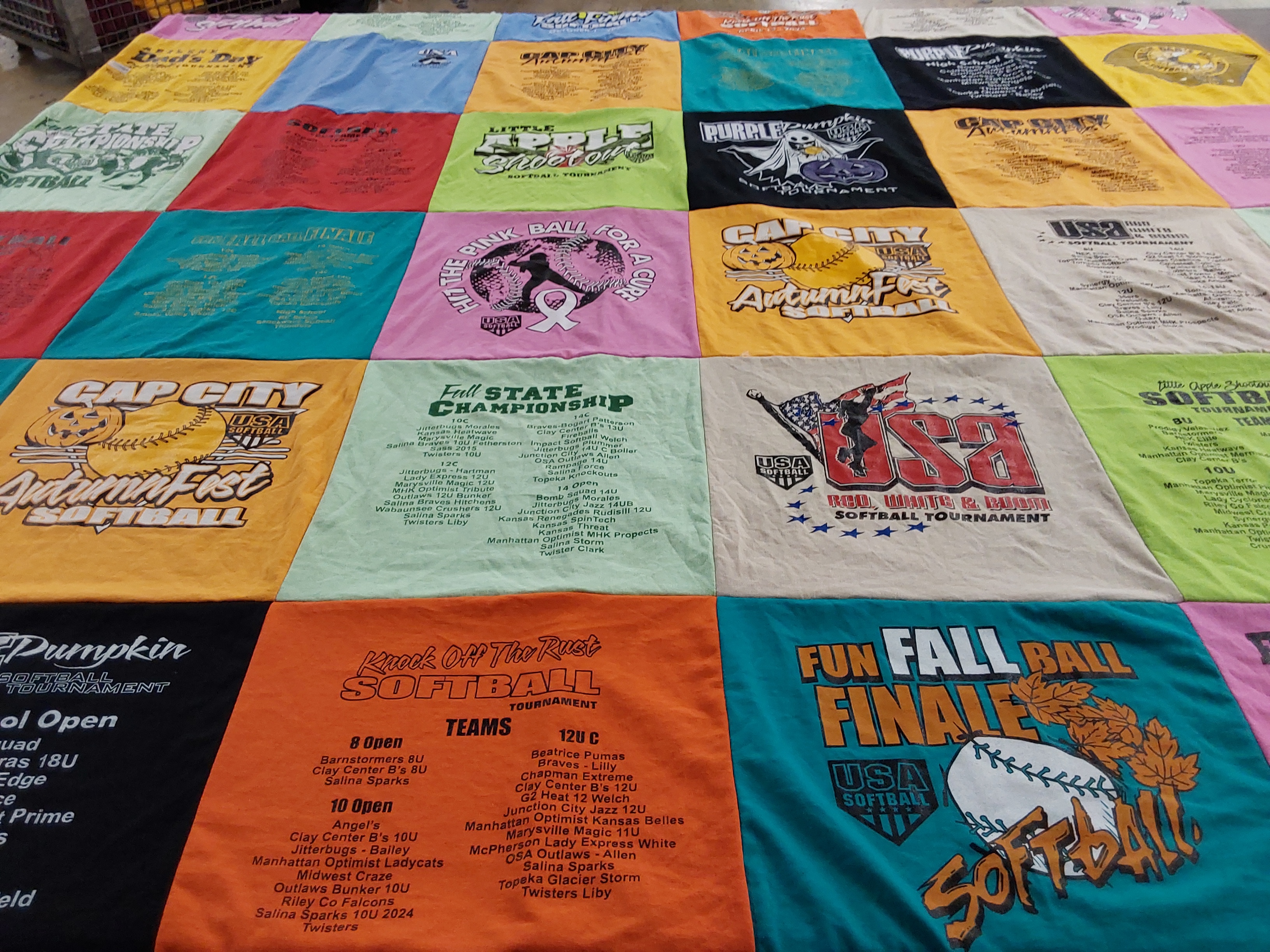 T-shirt quilt with softball, sports themes by JANET from KS