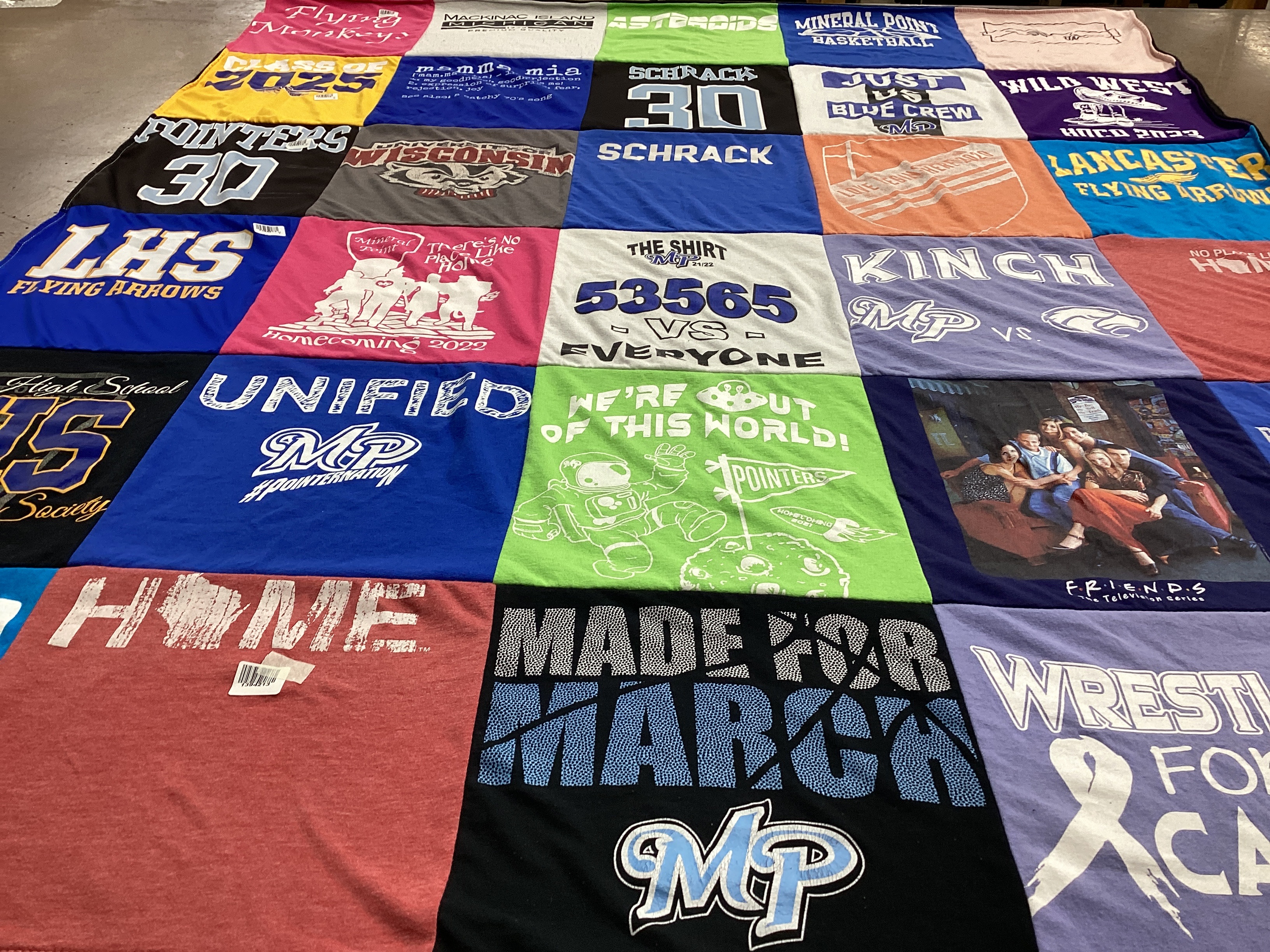 T-shirt quilt featuring lancaster college, mineral point college by Kathy from IA