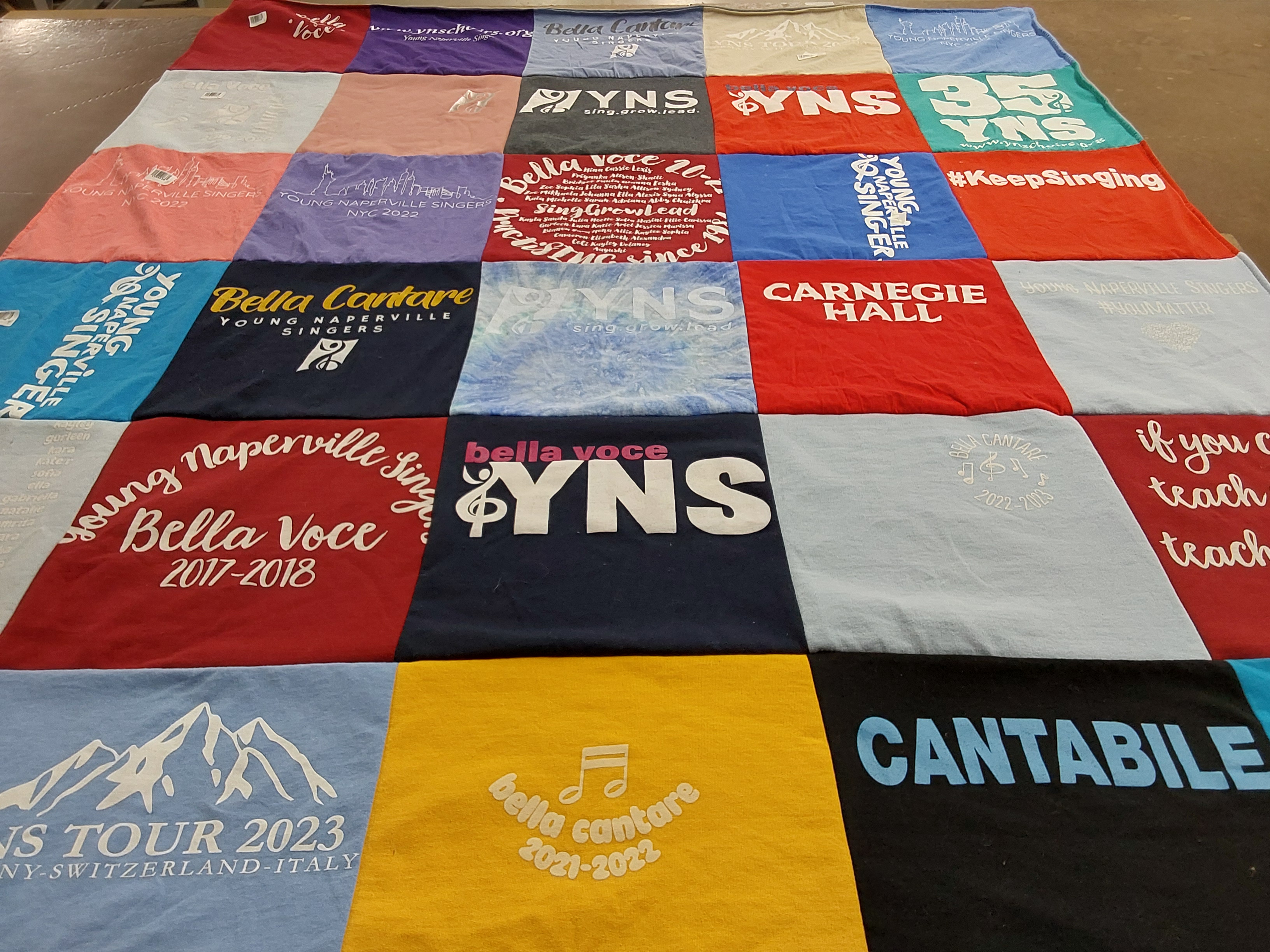T-shirt quilt with music, singing themes by Lisa from IL