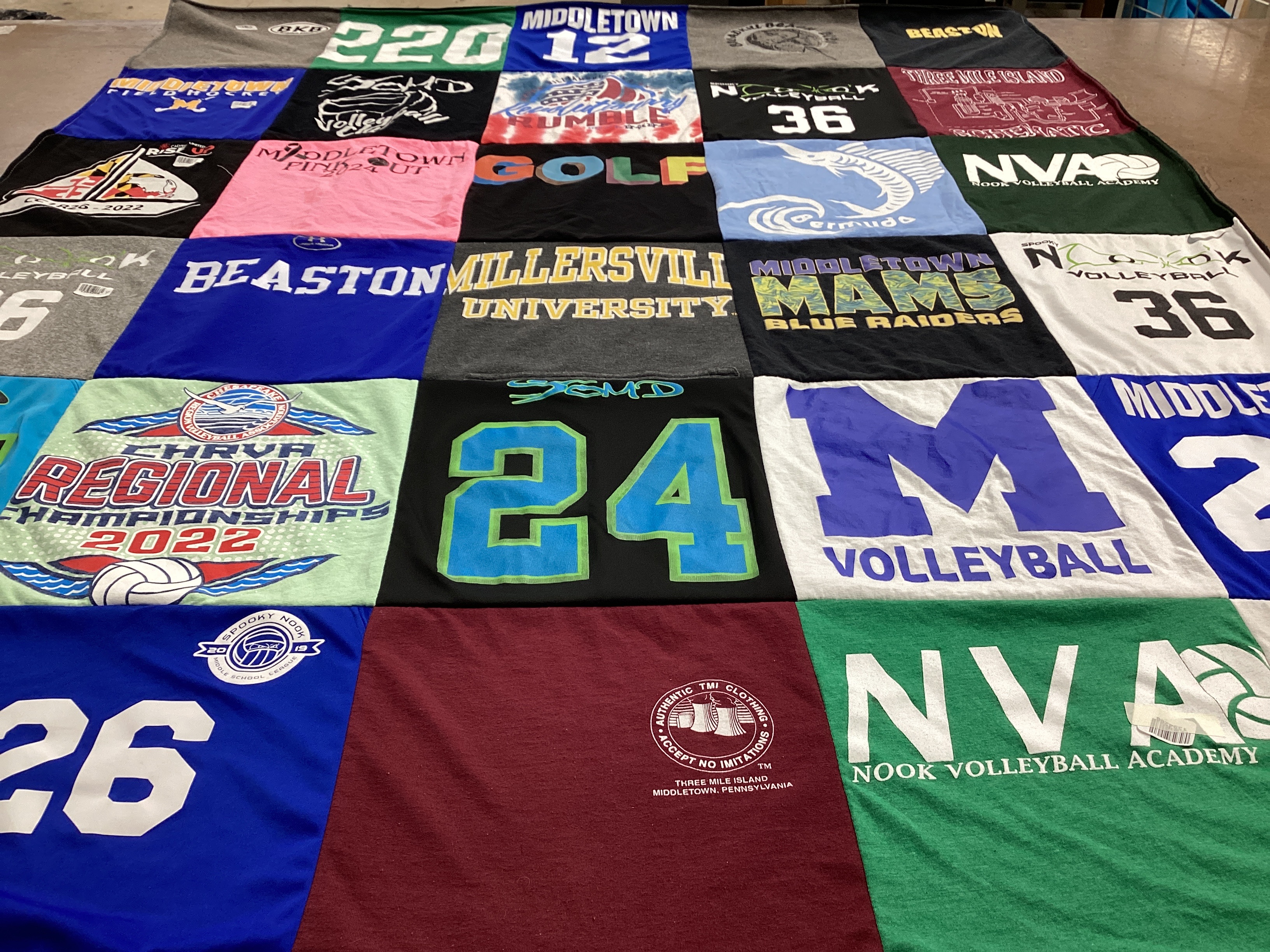 T-shirt quilt featuring middletown blue raiders by Micah from PA
