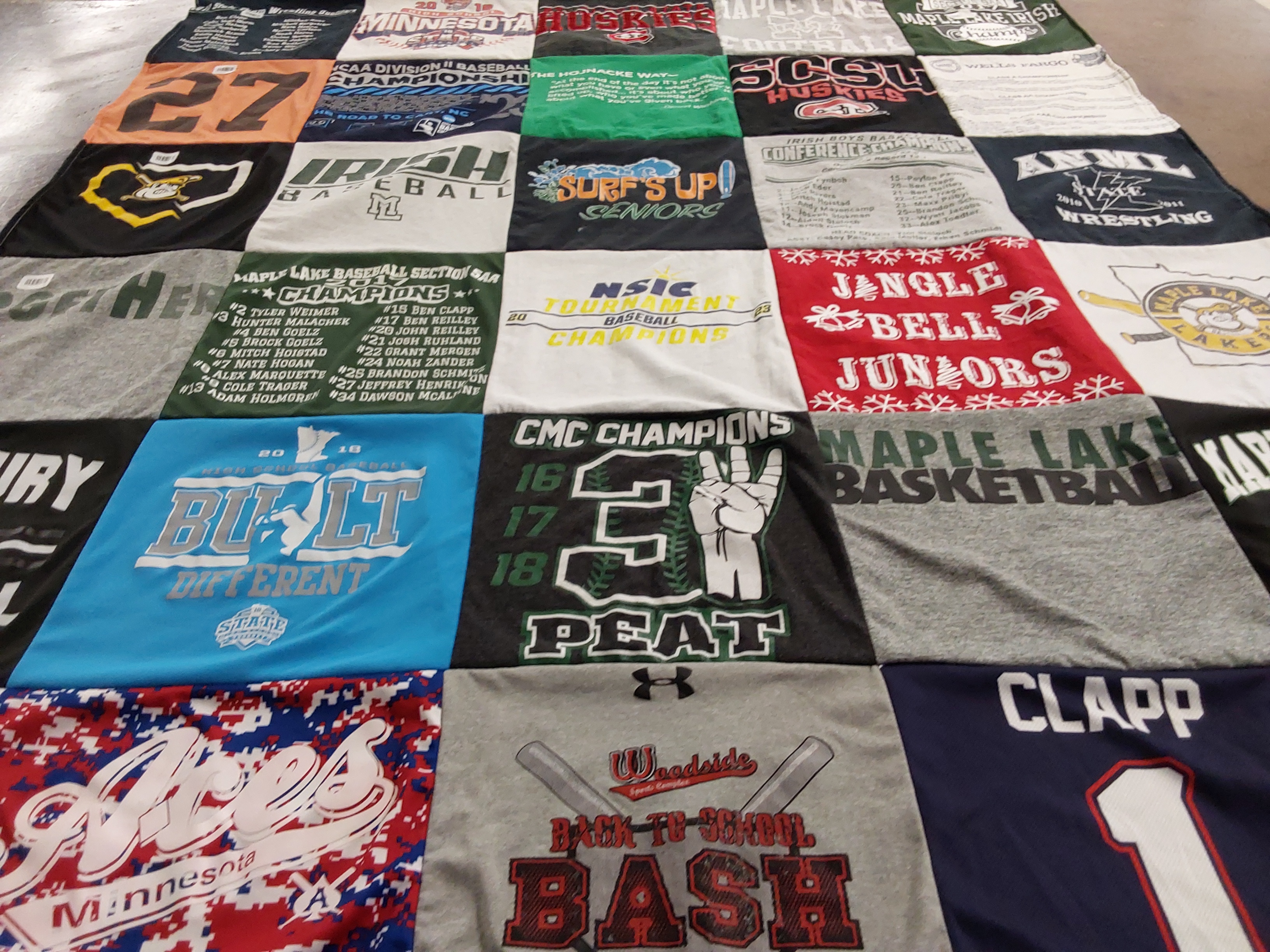 T-shirt quilt featuring maple lake basketball, sct huskies by Nicole from MN